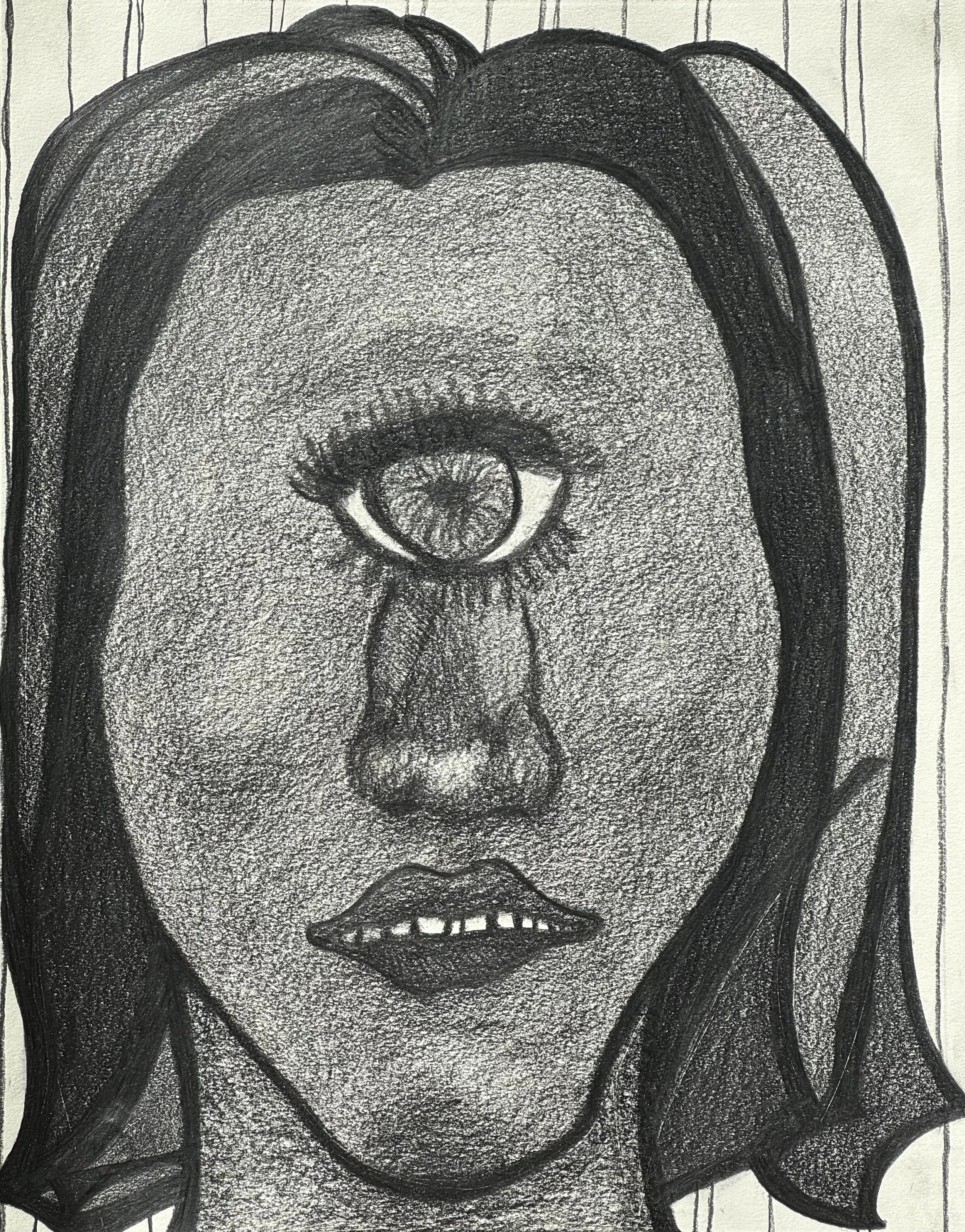 Portrait of a Cyclops, graphite on paper, 14x11 inches, 2026