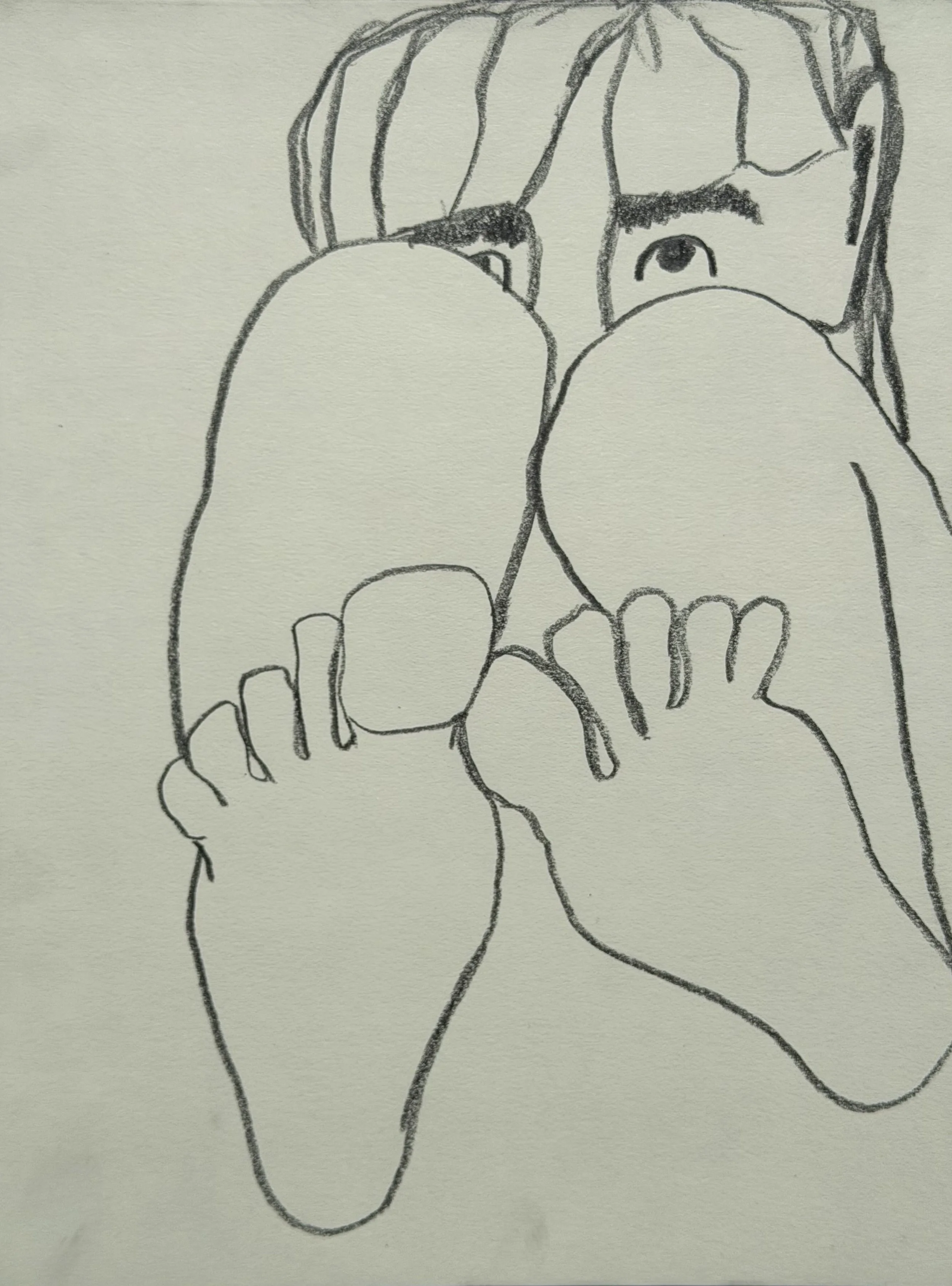 Hiding, graphite on paper, 12x9 inches, 2026