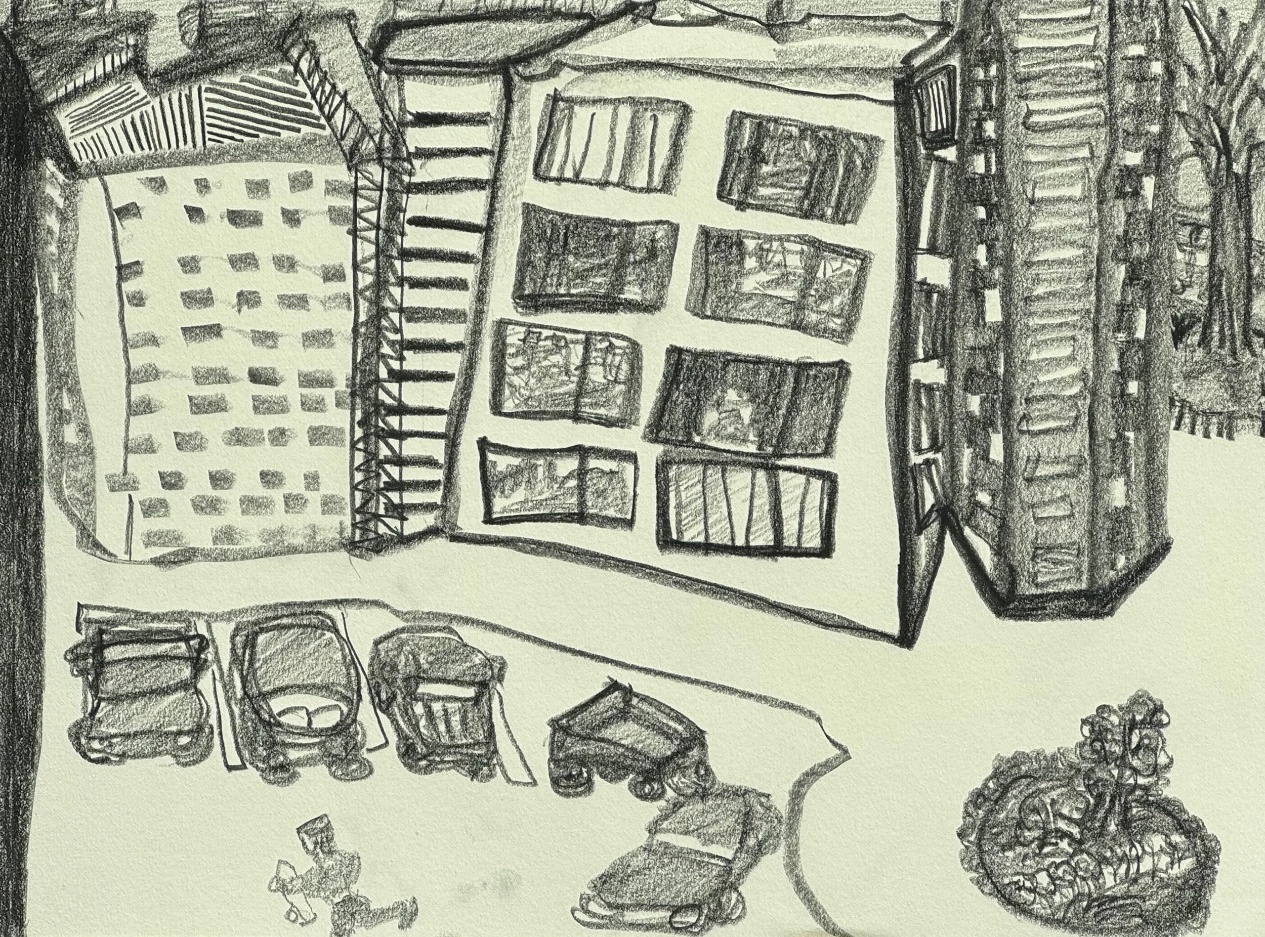 The Day My Brother Was Born, graphite on paper, 9x12 inches, 2025