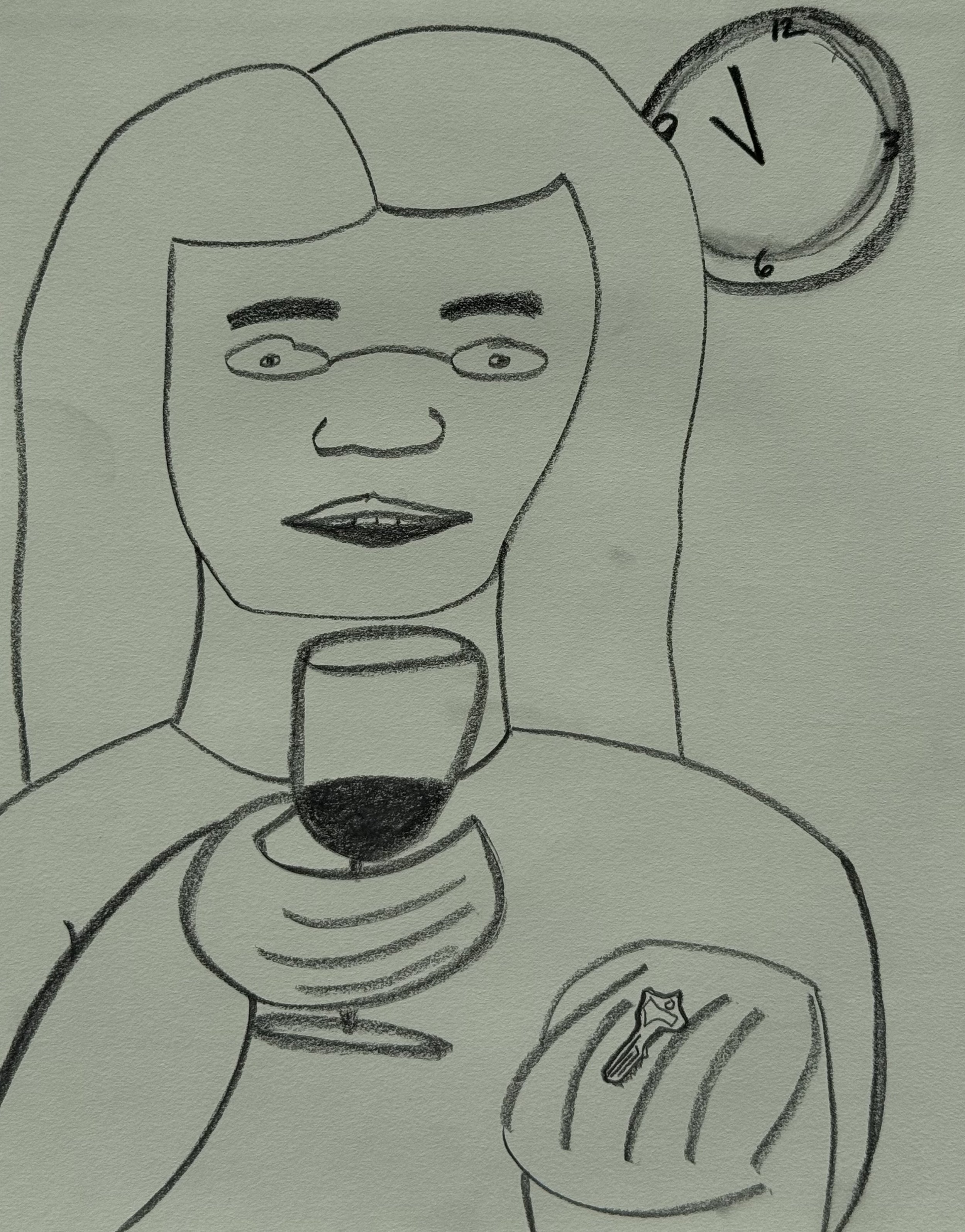 Le Temps du clé, graphite on paper, 14x11 inches, 2025 