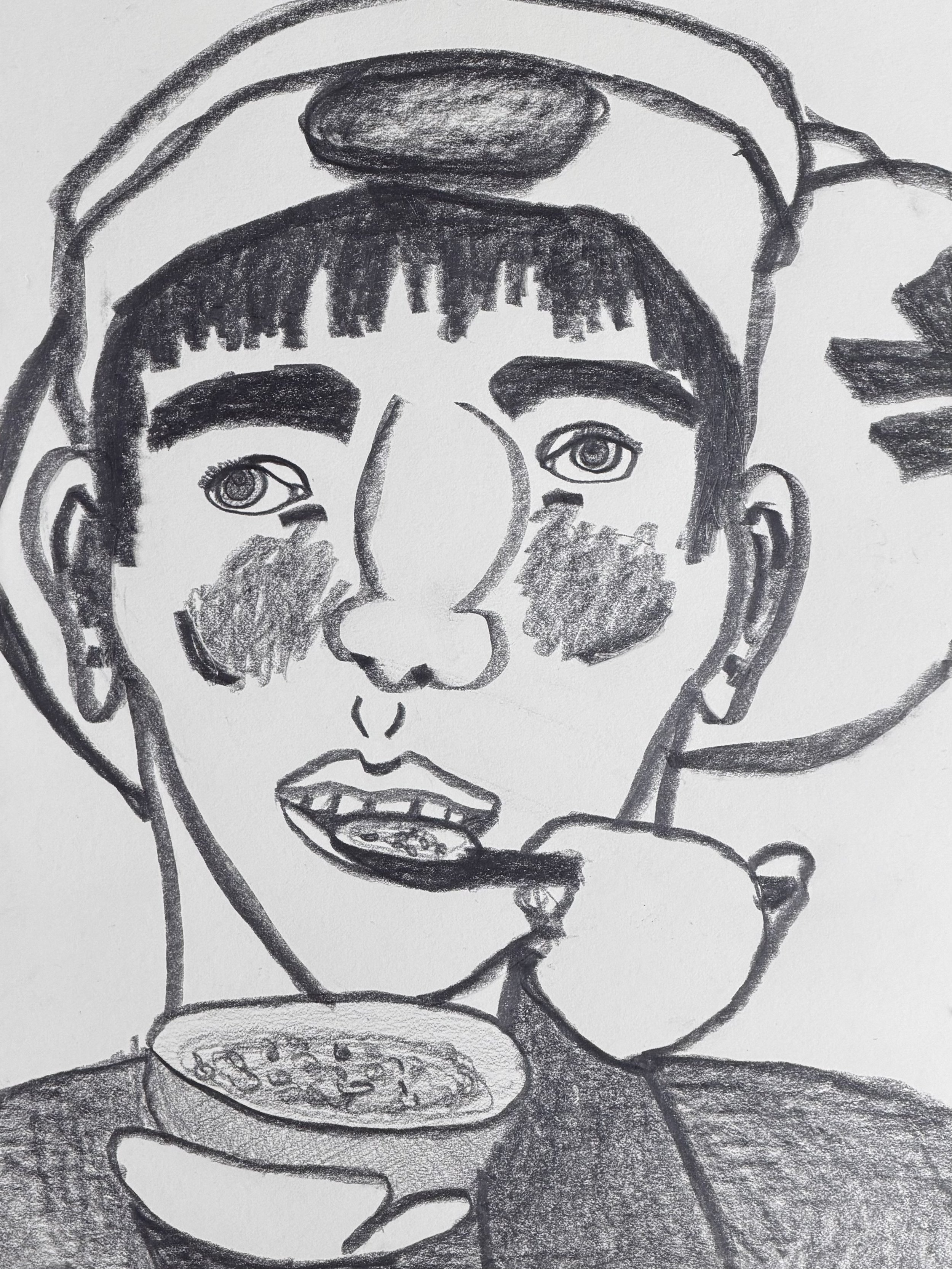 Hungry Athlete, graphite on paper, 14x11 inches, 2026