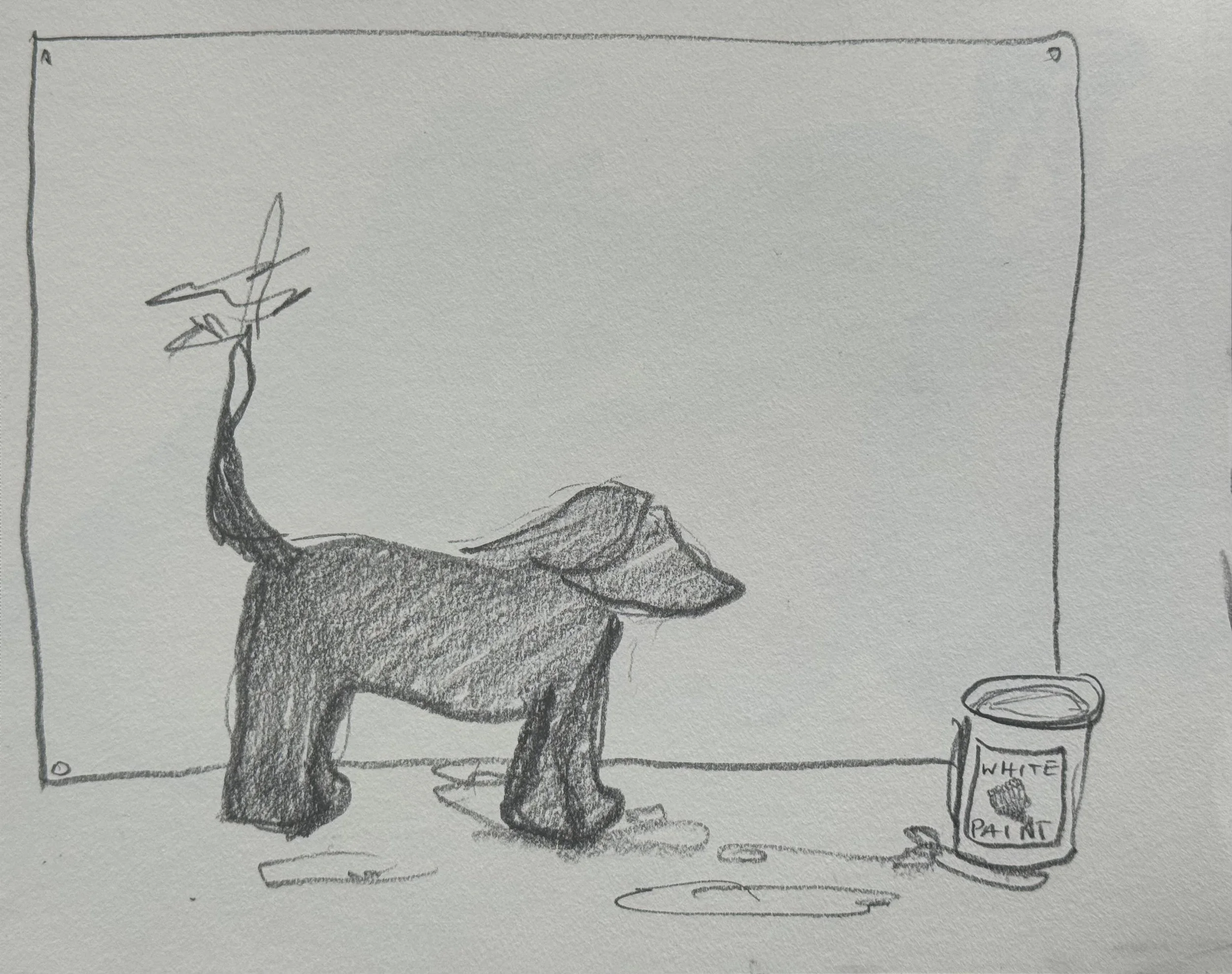 Le Chien qui est l'artiste, 8x10 in. 2025, graphite on paper