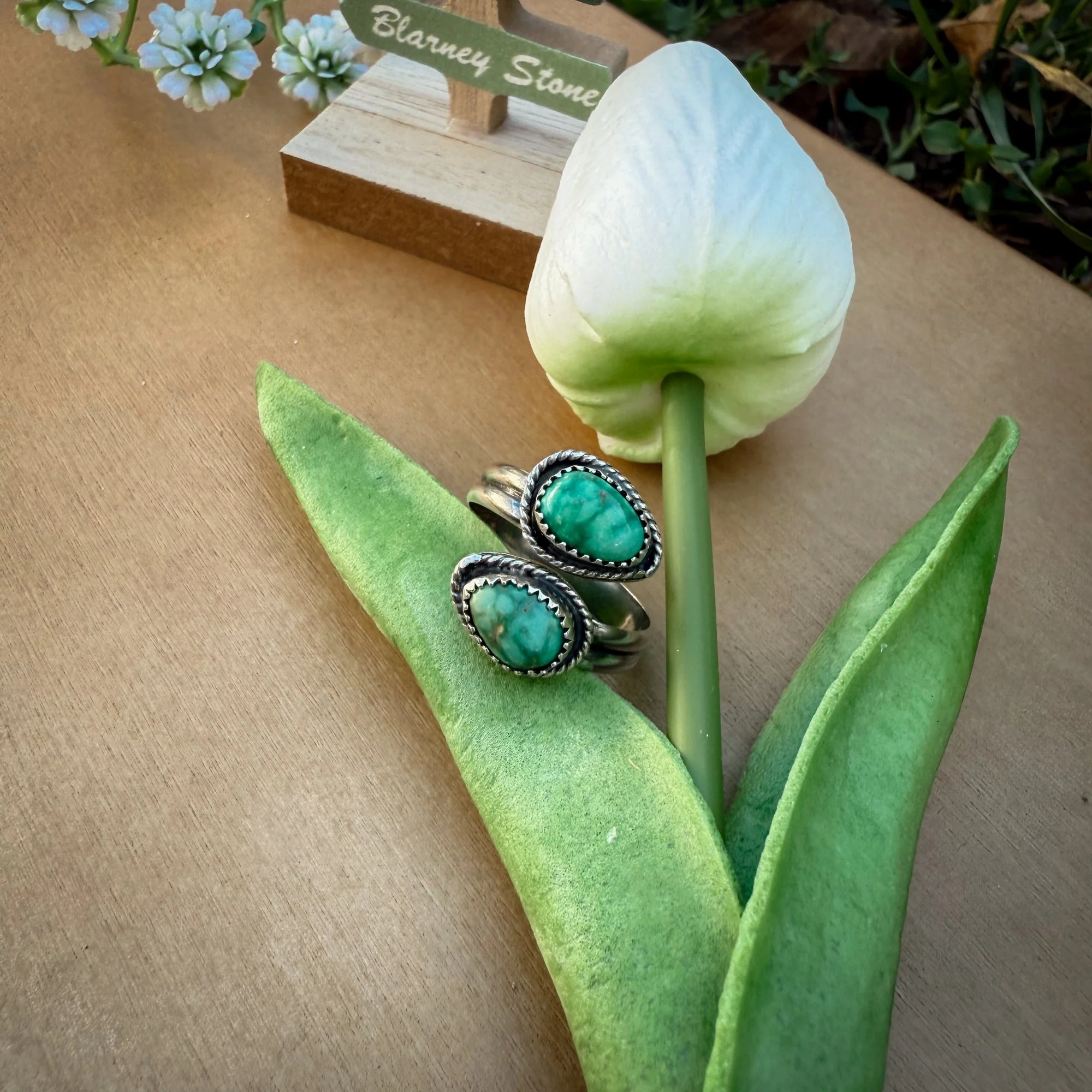 Two Stone Emerald Valley Turquoise Adjustable Ring
