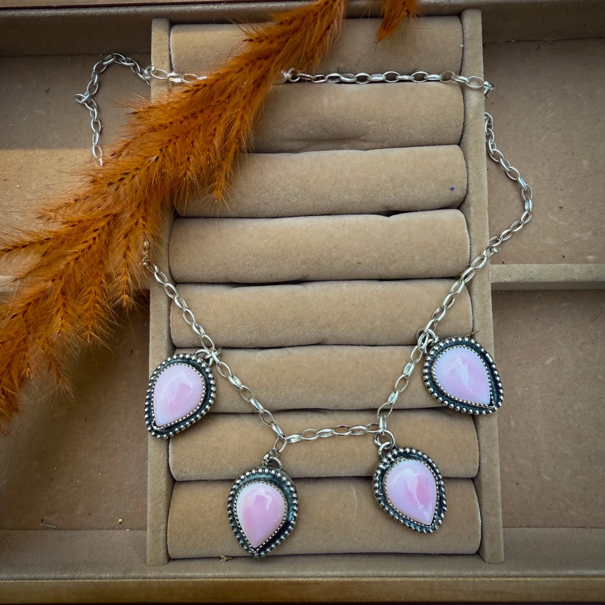 Pink Conch Charm Necklace – Sterling Silver Paperclip Chain | Layering Statement Necklace