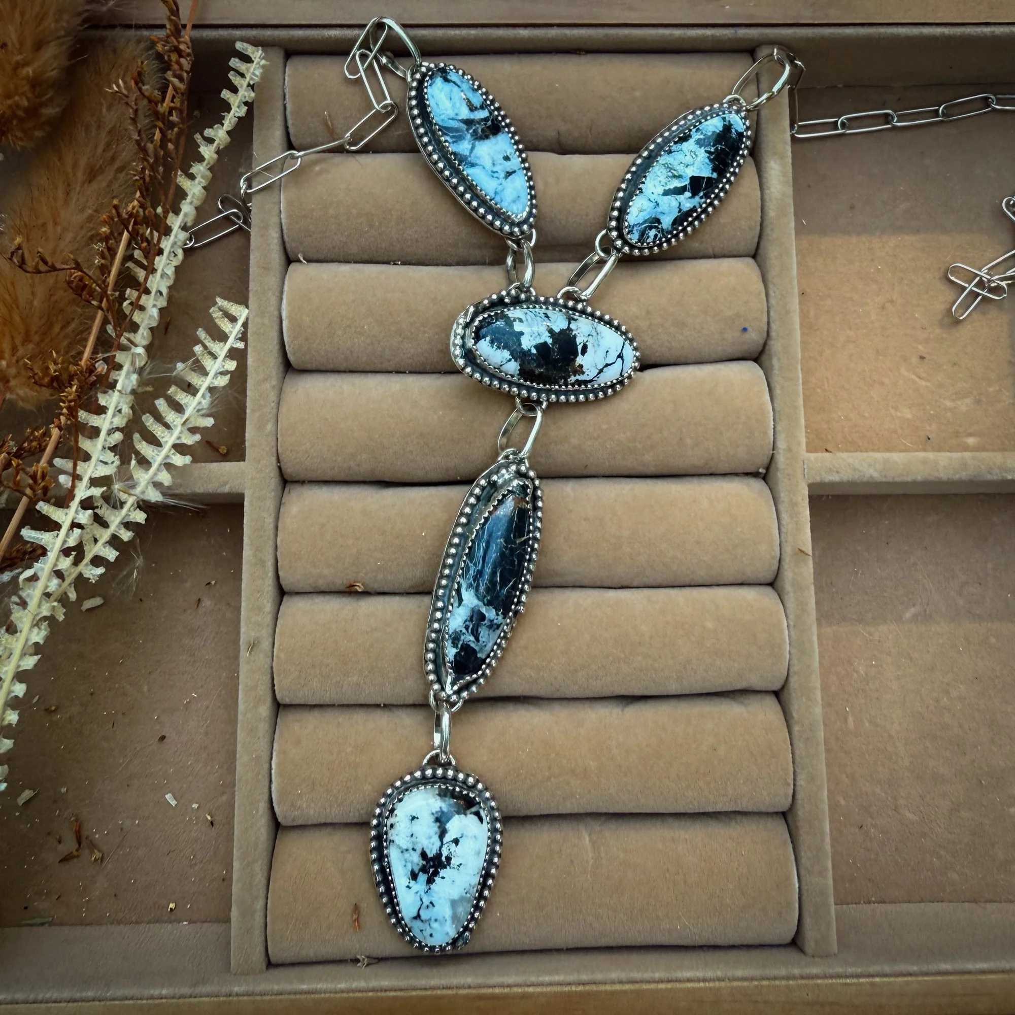 White Buffalo Lariat Necklace – Sterling Silver Paperclip Chain