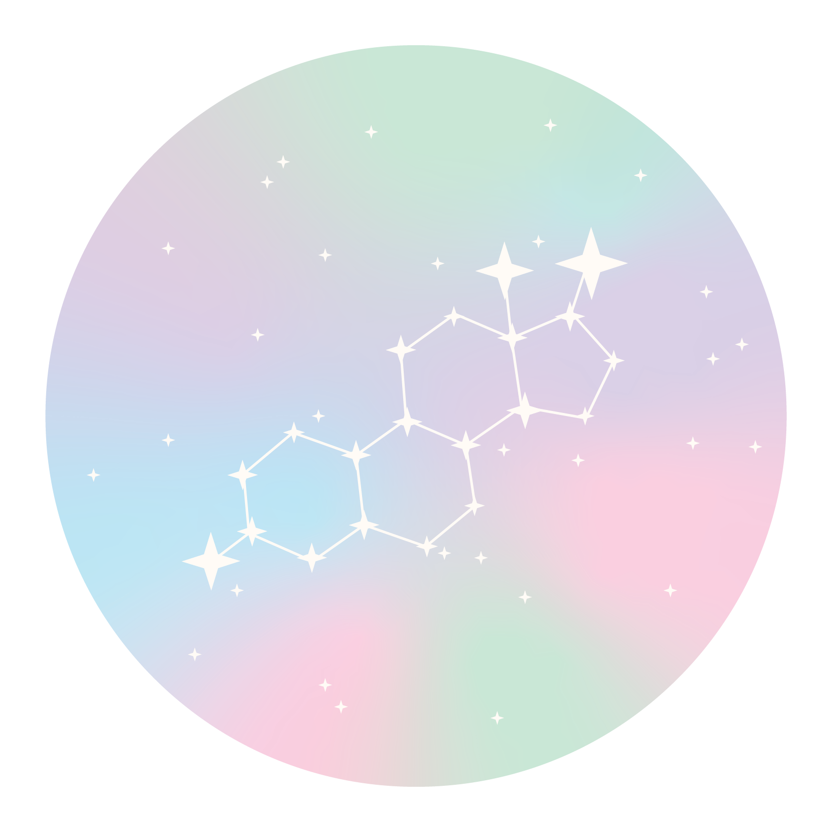 The molecular structure of Estrogen (estradiol) depicted as a constellation.