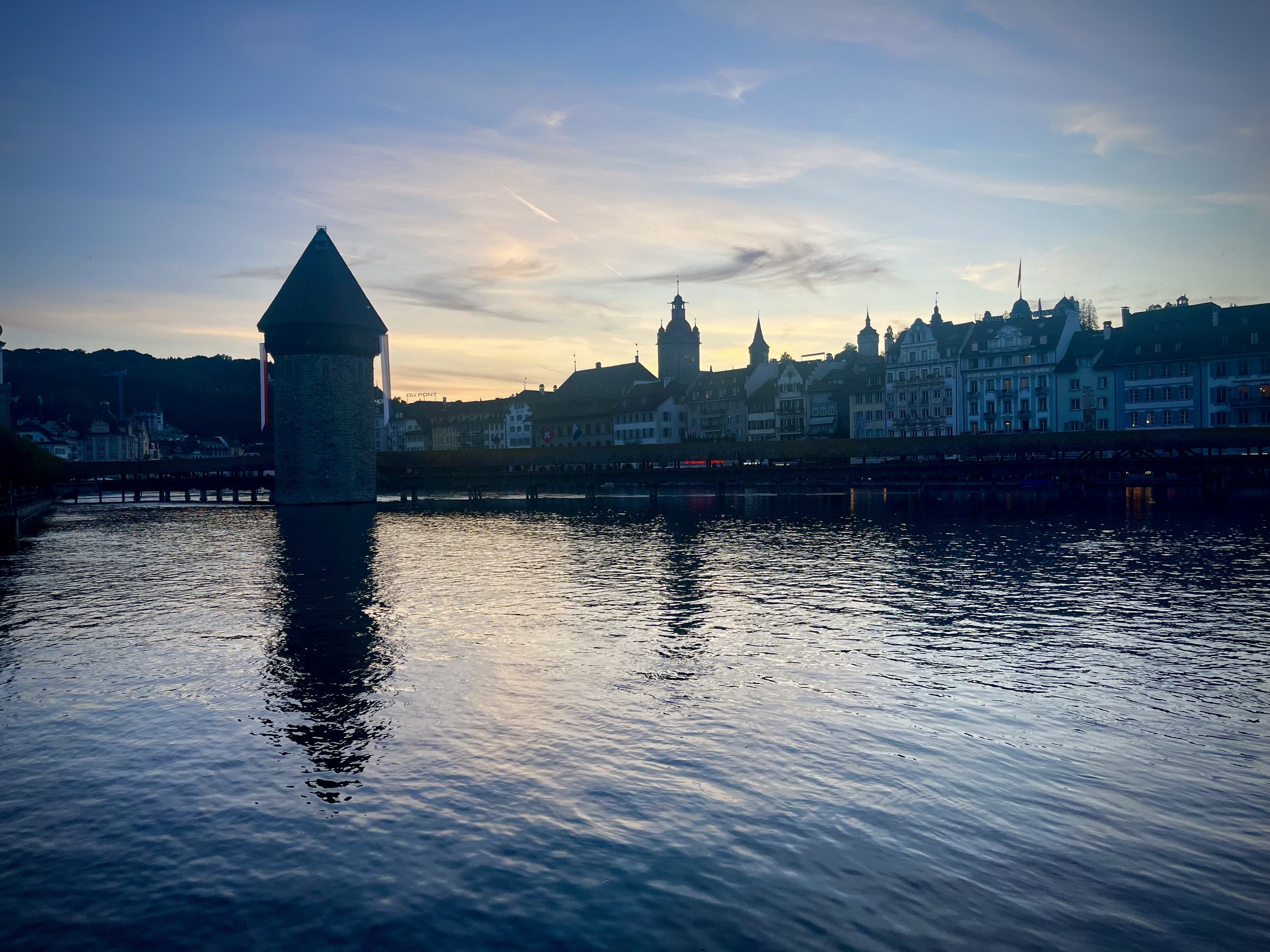 After consuming more meats than prudent at The Ampersand restaurant (beef, chicken, lamb, and sausage—all grilled and all fantastic) we walked off our dinner along the Reuss River as the sun set.