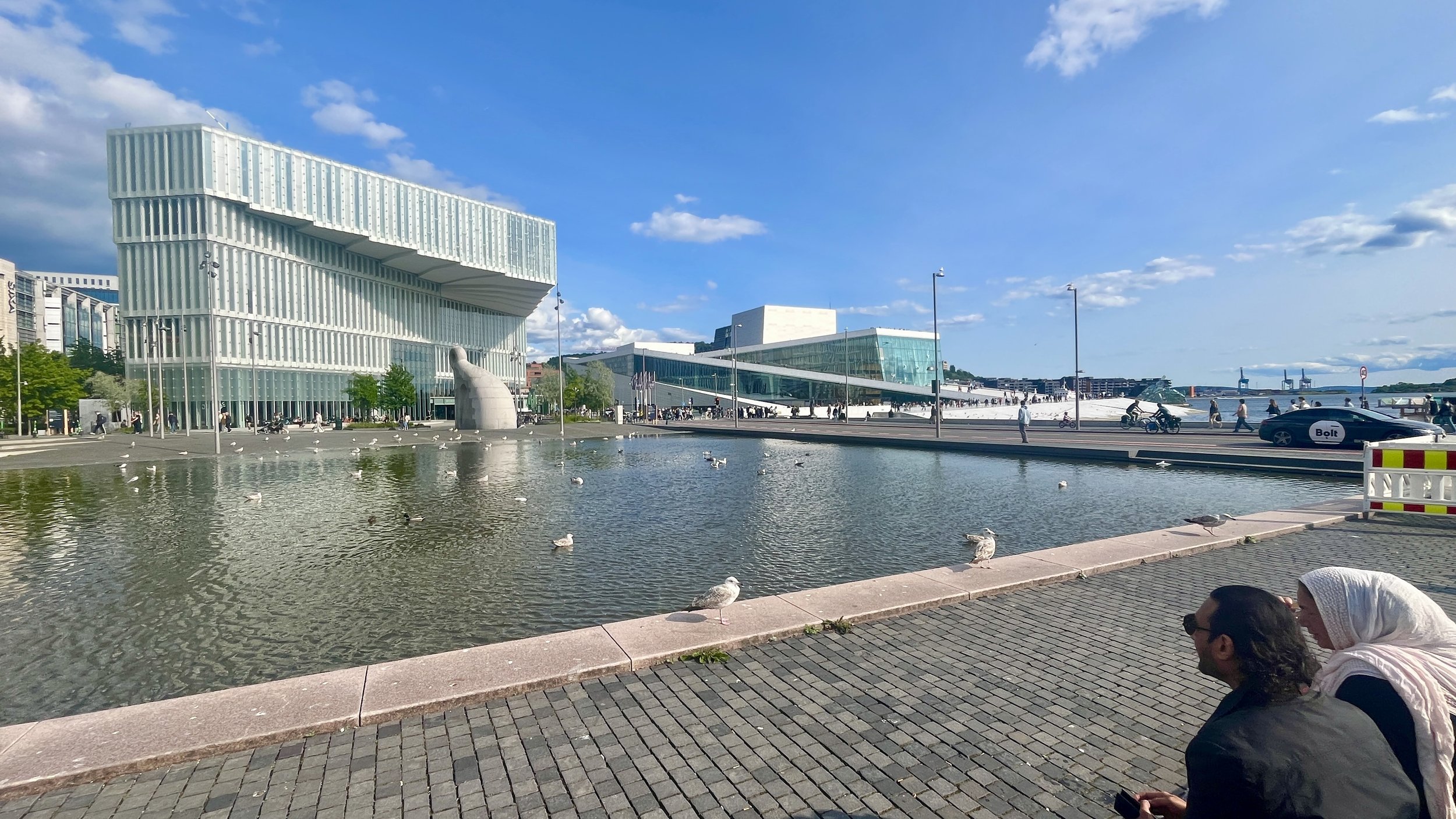 Lots of very modern architecture rings the waterfront area including the library (left) and opera house (right).