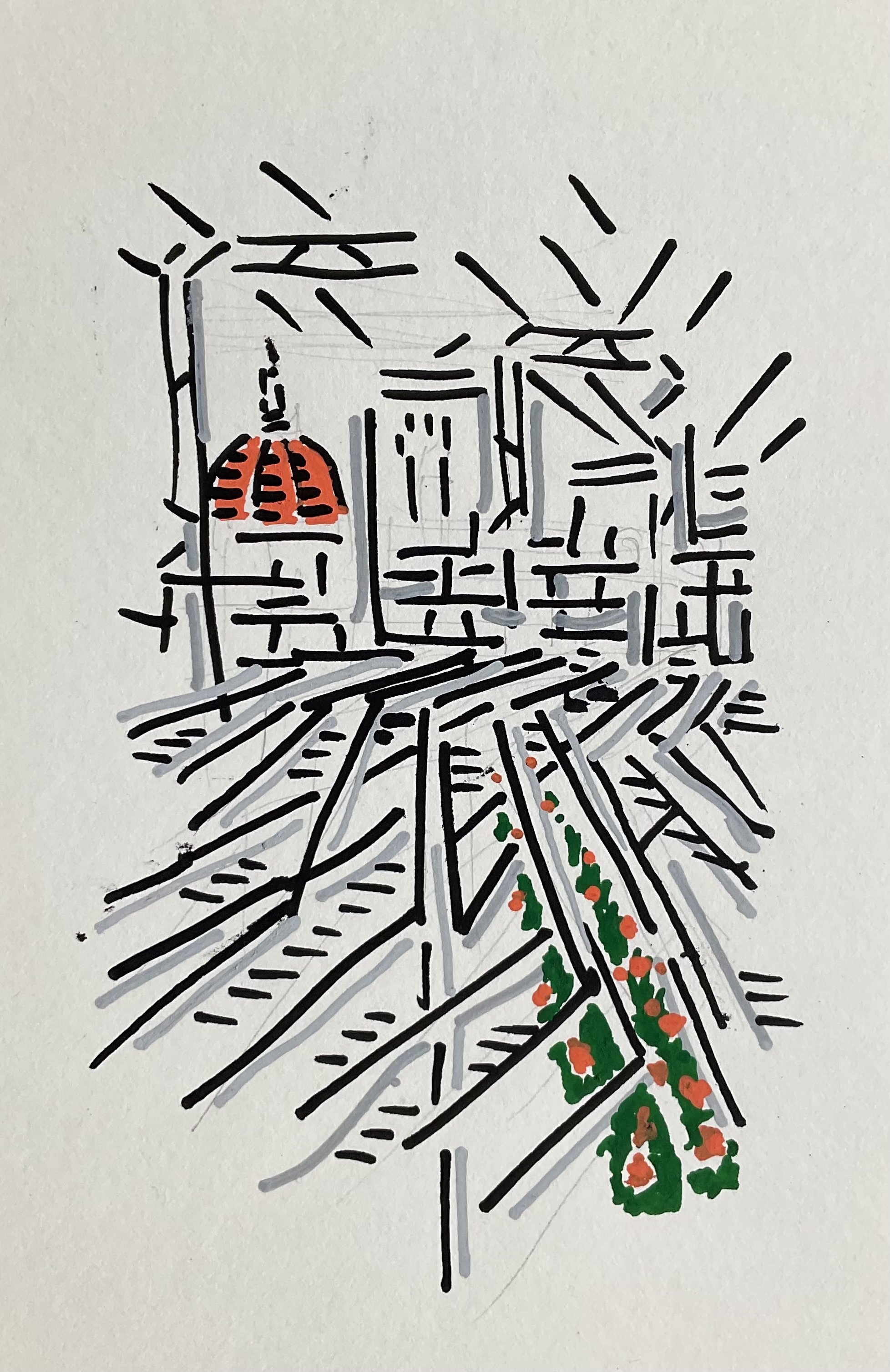 Annmarie gave me a fancy set of markers for Christmas which I hadn’t used yet. When the Apple Pencil I typically use for iPad doodling crapped out the day before we left on this trip, I took it as a sign to go analog. To follow are a few doodles from