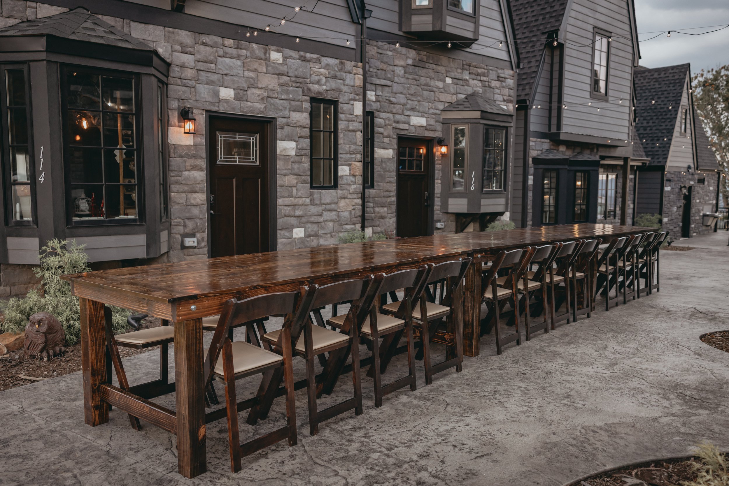 Elegant wooden farm table rental for wedding receptions in East Tennessee