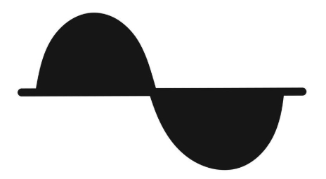 A black wave-like shape on a white background