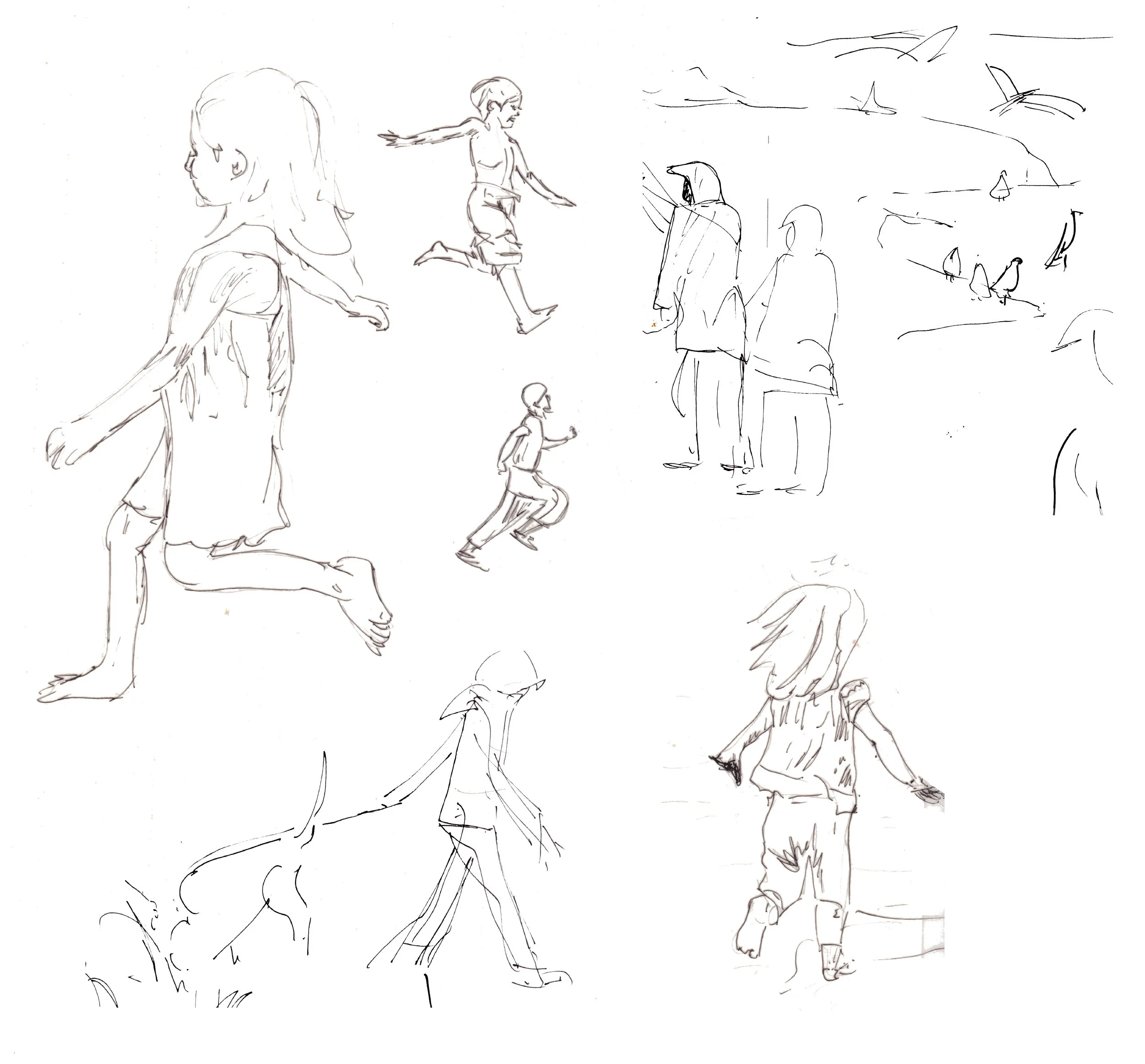 Sketches of figures at the beach