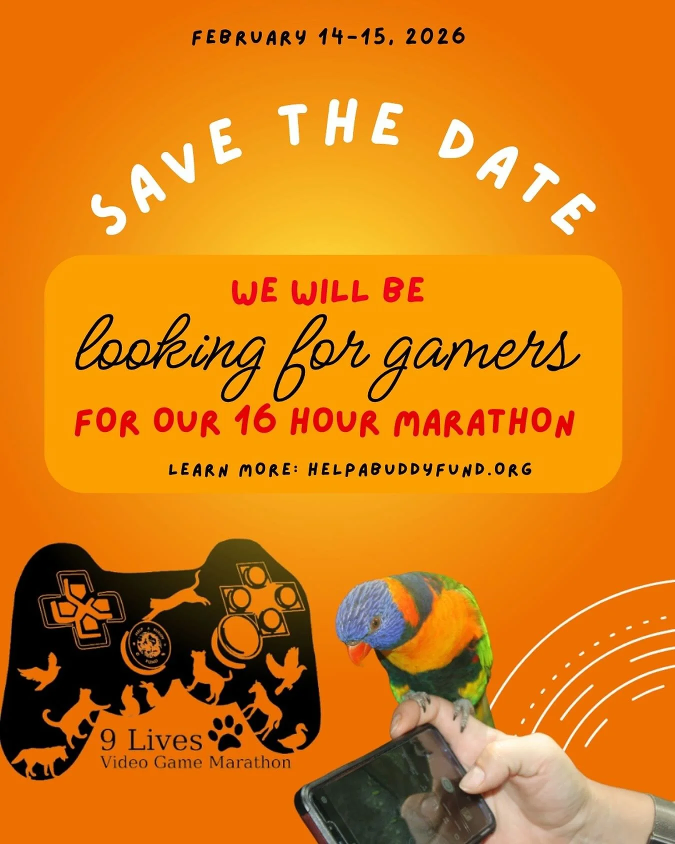 Save the Date! The 9 Lives Video Game Marathon is Back! 🎮🐾

We&rsquo;re gearing up for the 5th annual 9 Lives Video Game Marathon, and we&rsquo;re on the hunt for gamers! Make sure to mark your calendars&mdash;registration officially opens December