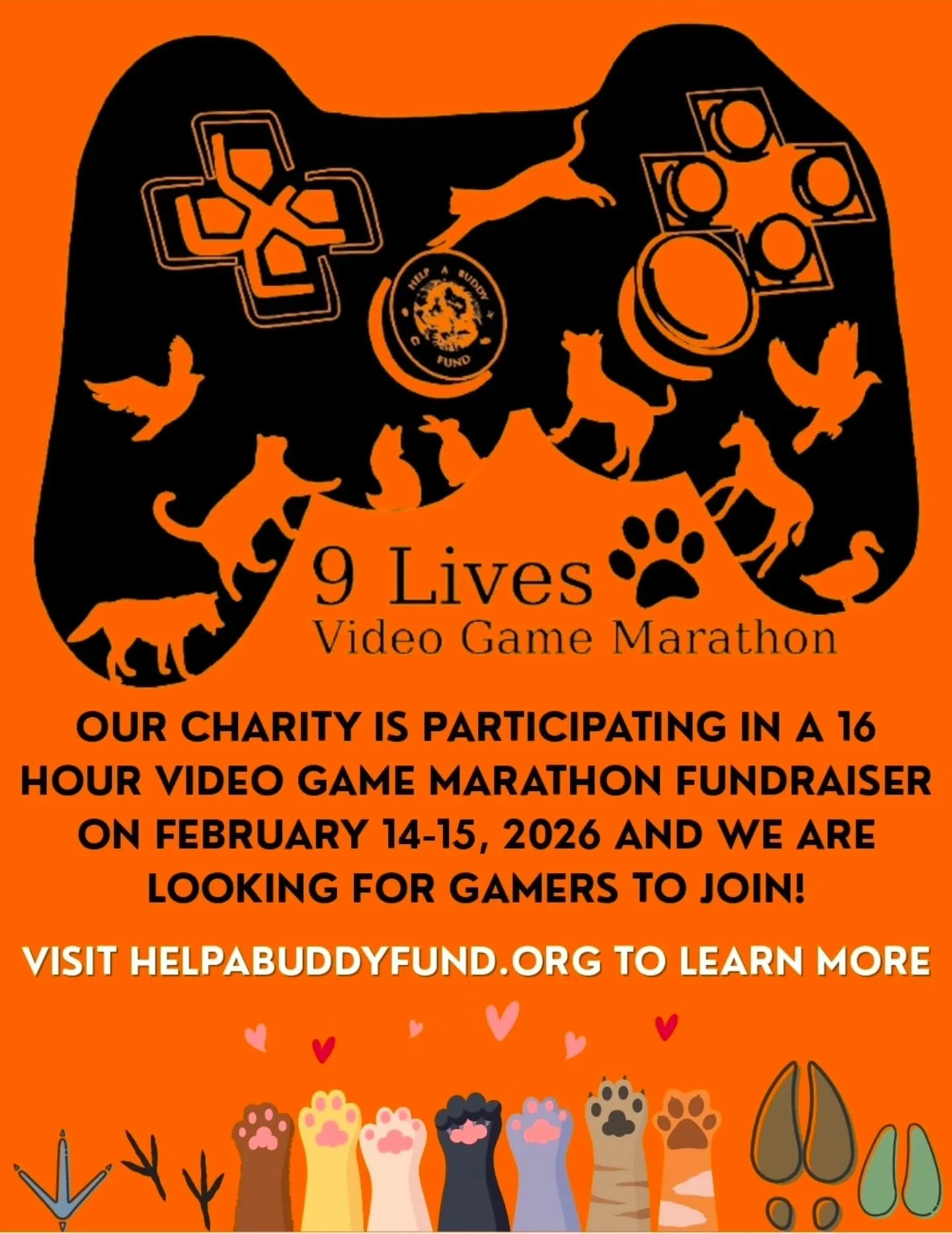 We're looking for gamers!! Registration closes January 31st! 
Please register for our team and help us help the hundreds of birds that make their way to Meika's Safehouse every single year! 

https://go.dojiggy.io/9lives2026/t/meikas