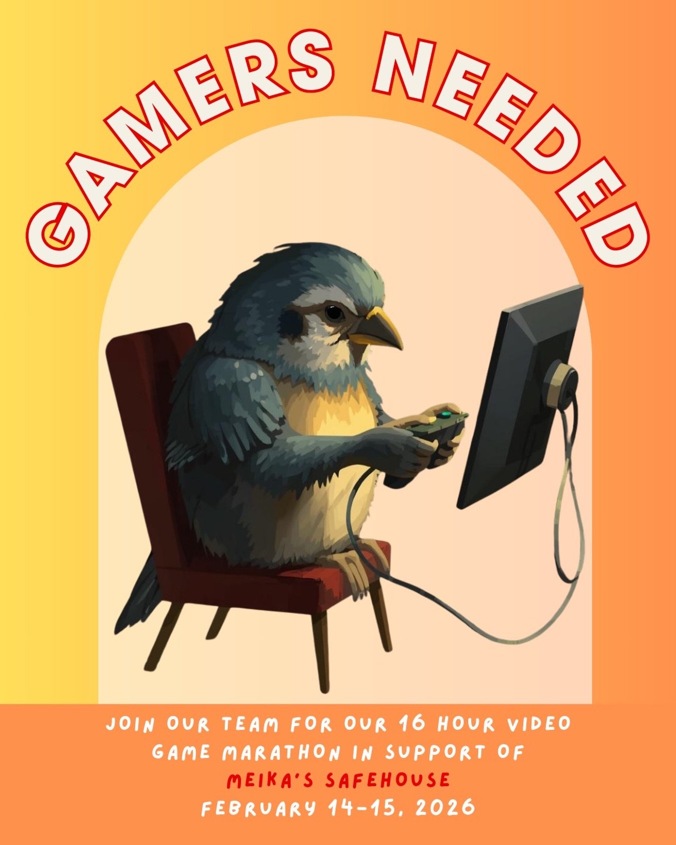 🎮 Calling All Gamers! 🐾

We&rsquo;re still looking for amazing gamers to join our 24-hour charity gaming marathon happening every Family Day Long Weekend (Alberta)!

Ready to game for a good cause? Join us in creating something incredible while doi