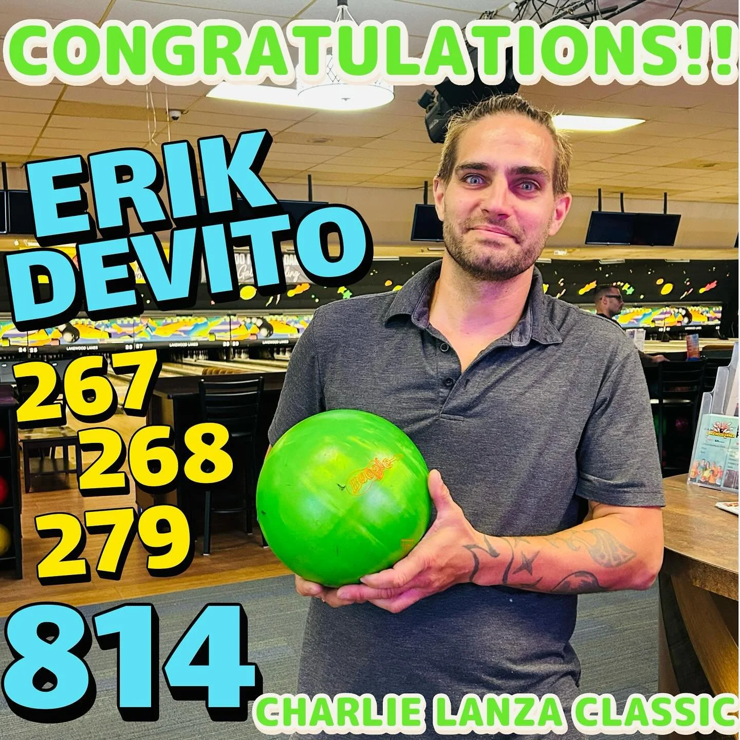AWESOME🚨BOWLING🚨ALERT 
ERIK DEVITO WAS ON FIRE WEEK 2!!banging out an easy 814 series!! @charlielanzaclassic