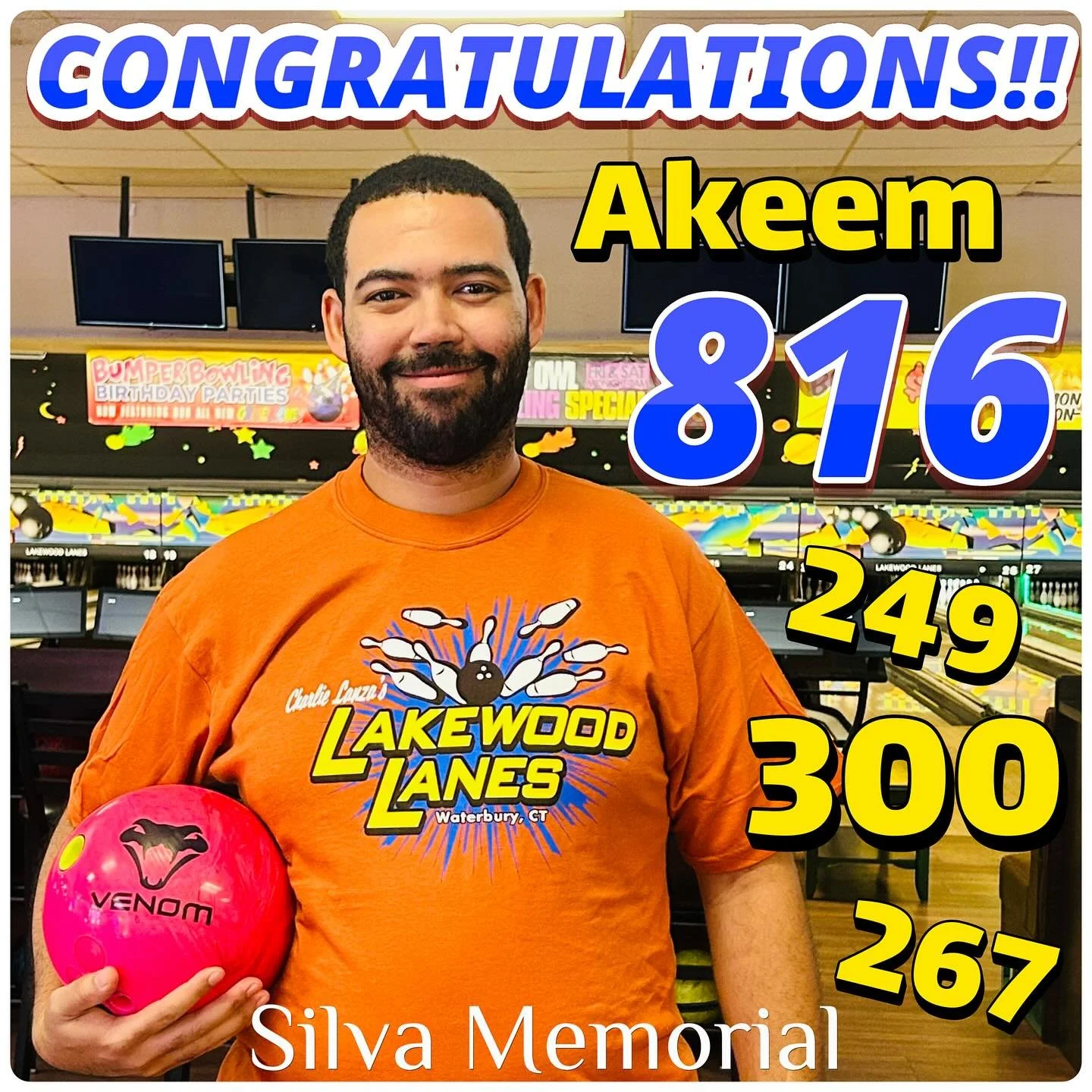 🚨AWESOME🚨BOWLING🚨ALERT🚨way to meet all achievements in one night 
✅300 GAME ✅816 series 
✅personal best!!!! Akeem is HOT🔥