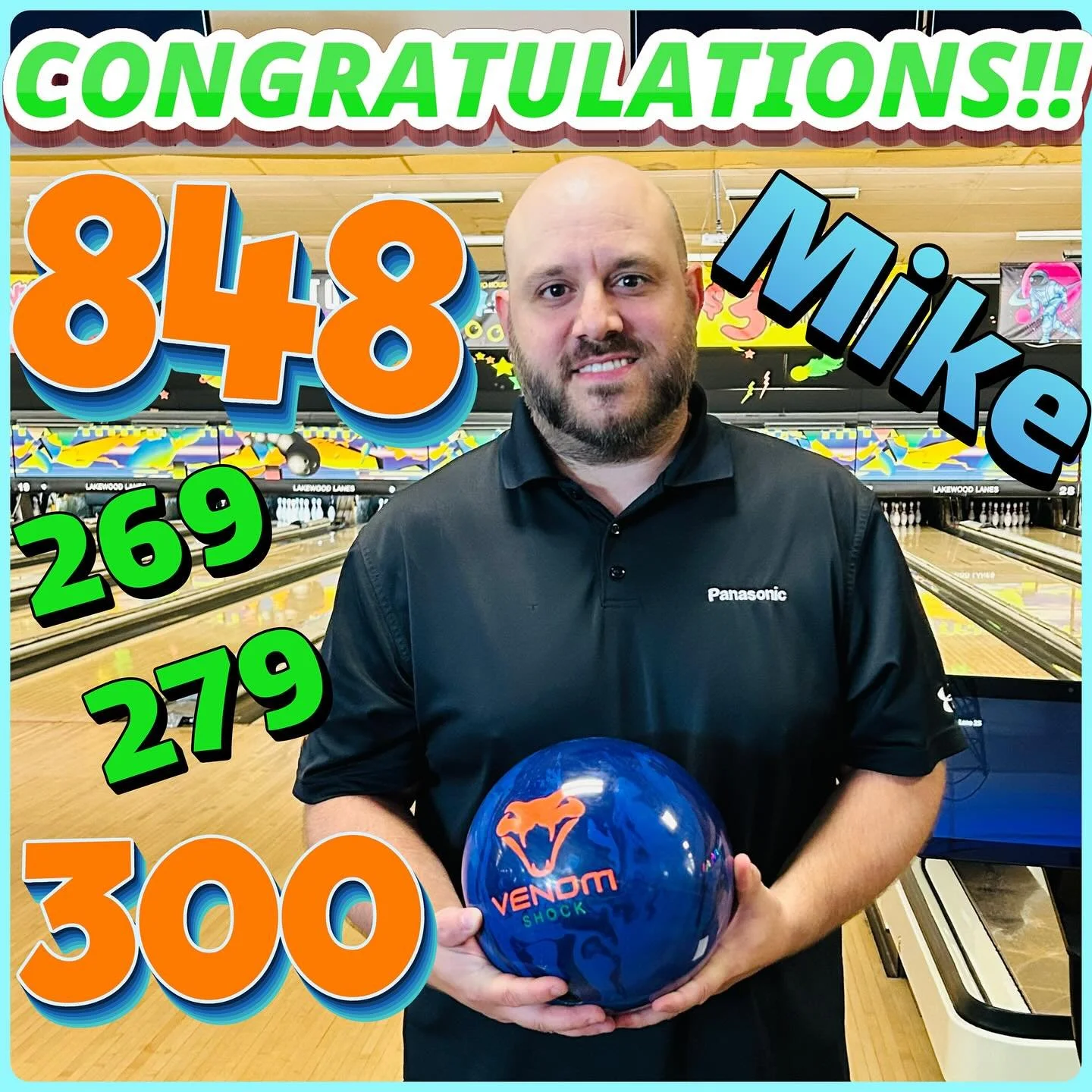 🚨AMAZING🚨BOWLING🚨ALERT🚨 
Mike Morrison was on fire This morning!! Going 269 279 300!! For a 848 series!!! Congratulations!!!