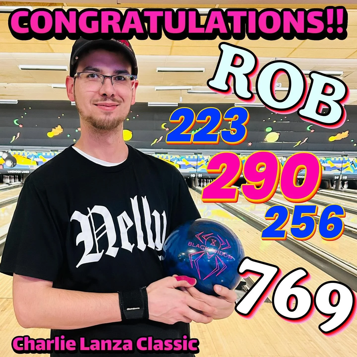 🚨AWESOME🚨BOWLING🚨ALERT🚨 great bowling tonight by Rob. High game 290!! With a 223 and 256. Giving him a total of 769!!!! #charlielanzaclassic