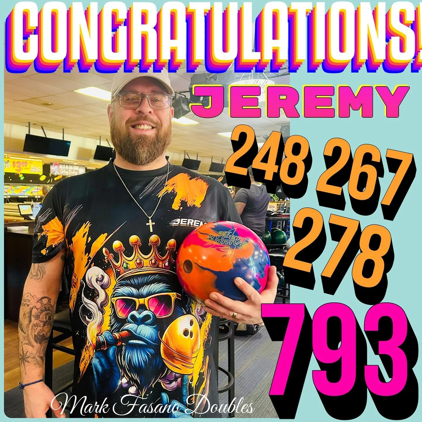 🚨AWESOME🚨BOWLING🚨ALERT🚨CONGRATULATIONS @j_w_c_85  JEREMY CARROLL!! Awesome bowling this morning. 793!!! #markfasanodoubles