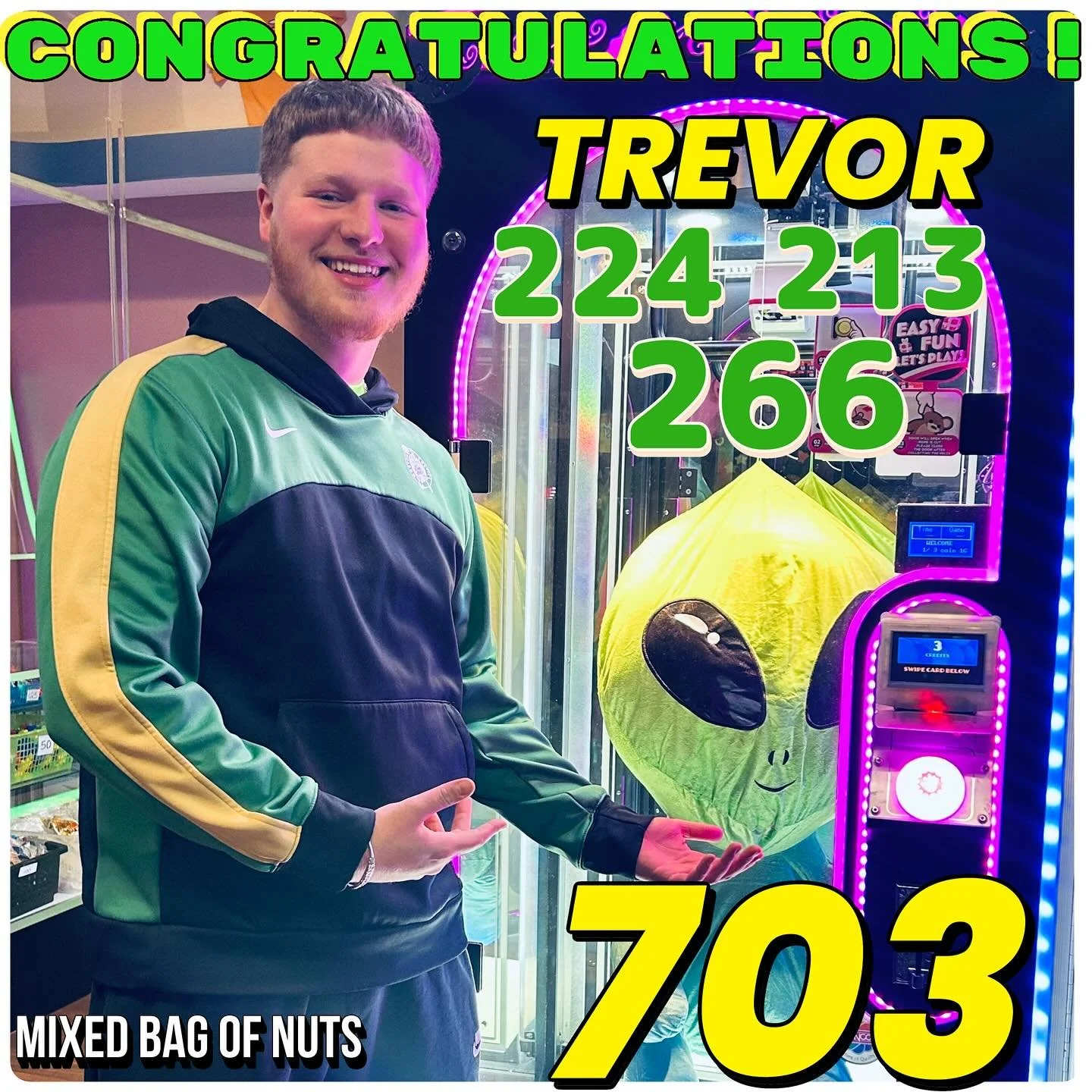 🚨AWESOME🚨BOWLING🚨ALERT🚨 
Congratulations TREVOR rolling a nice set tonight. 703!!!! #mixedbagofnuts