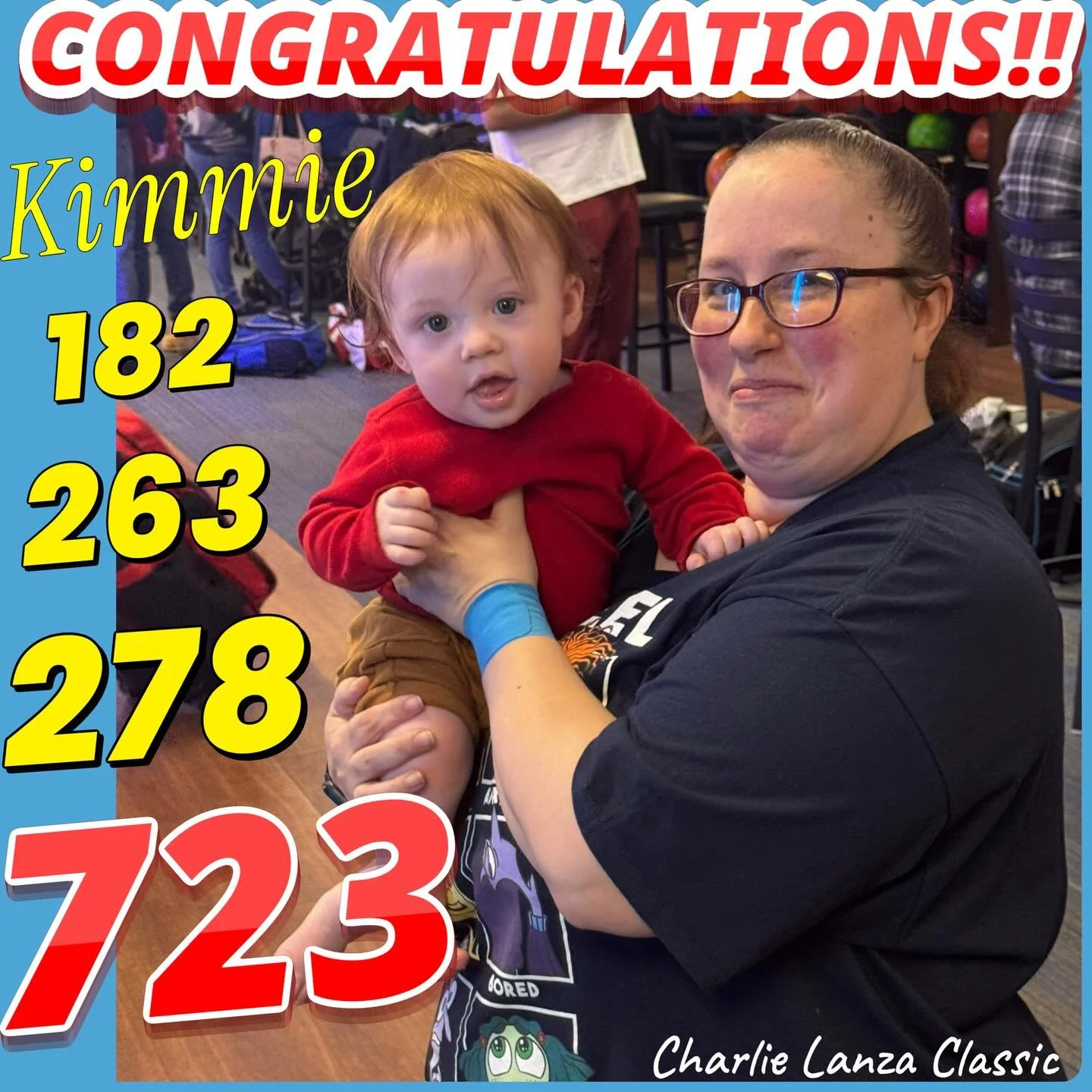 🚨NEW🚨PERSONAL🚨BEST🚨After a long 5 years KIMMIE HAS HIT HER 700 + series rolling a HOT 723!!! Making it her NEW PERSONAL HIGH!! Cheered on by BABY BRIAN !!! CONGRATULATIONS!! Show them guys how it&rsquo;s done!!! #charlielanzaclassic