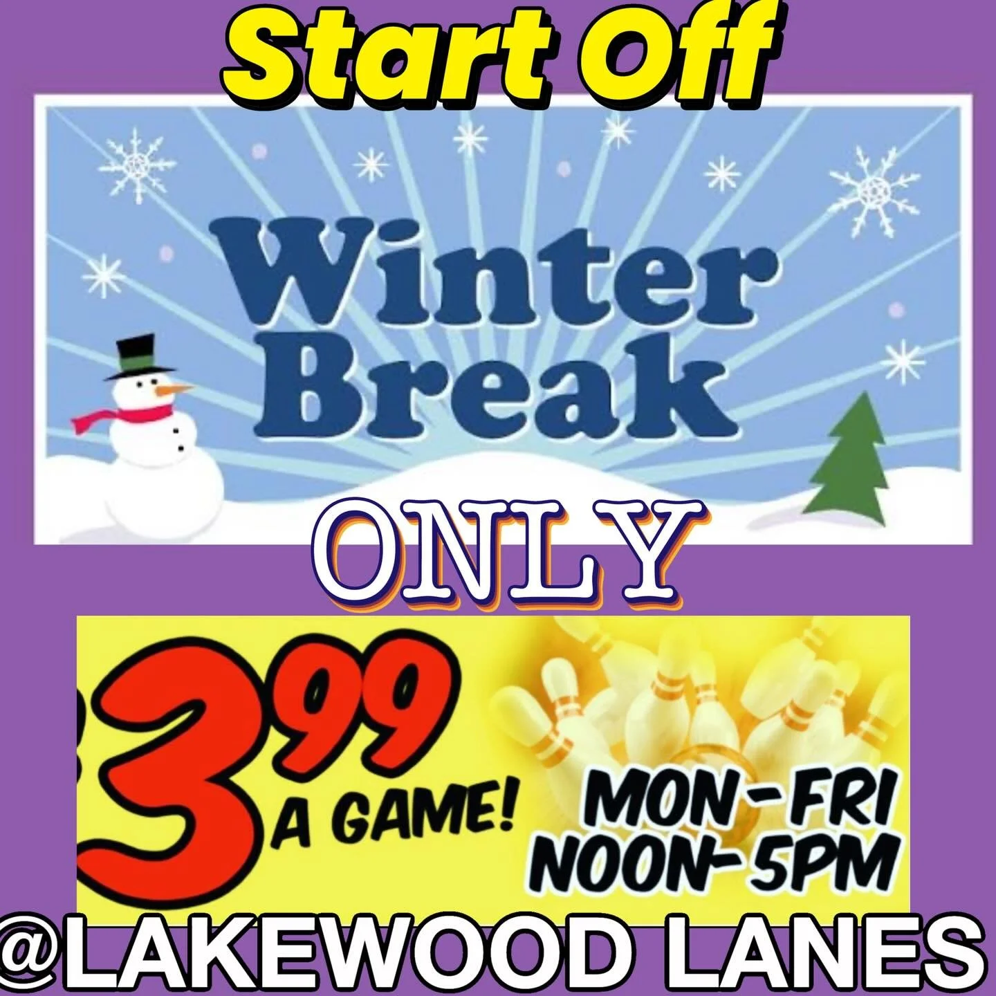 Too cold and wet outside for the kiddos!! COME ON DOWN to Lakewood Lanes!!
