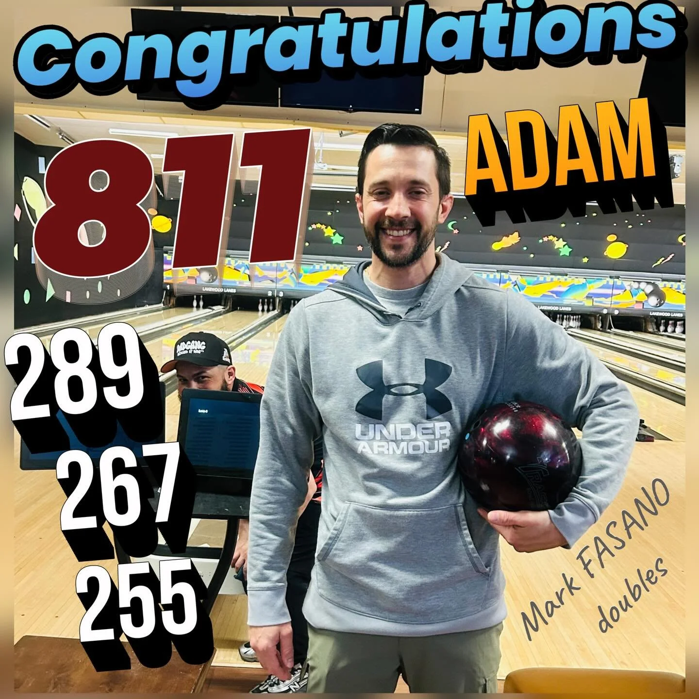 🚨AWESOME🚨BOWLING🚨ALERT🚨ADAM D.amato came in late no practice needed! Just ready to ROLL!!! Left his opponent hiding in the background 👀!! ALL FUN!! #markfasanodoubles