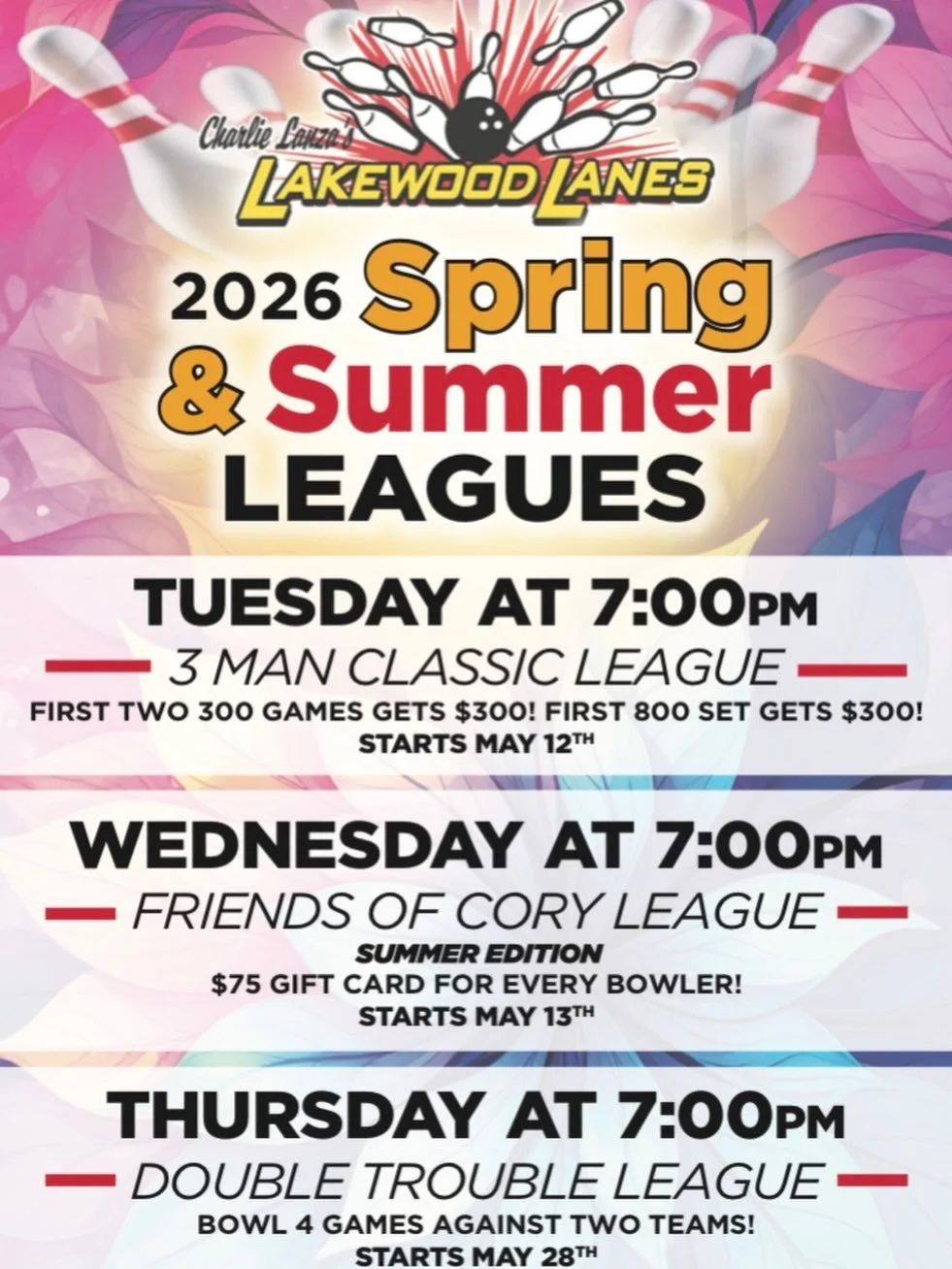 🌸NEW🌸LEAGUE🌸ALERTS🌸. we&rsquo;ve been asked and here&rsquo;s the ANSWERS!!! SPRING/SUMMER LEAGUES are coming up!!! #lakewoodlanesbowling