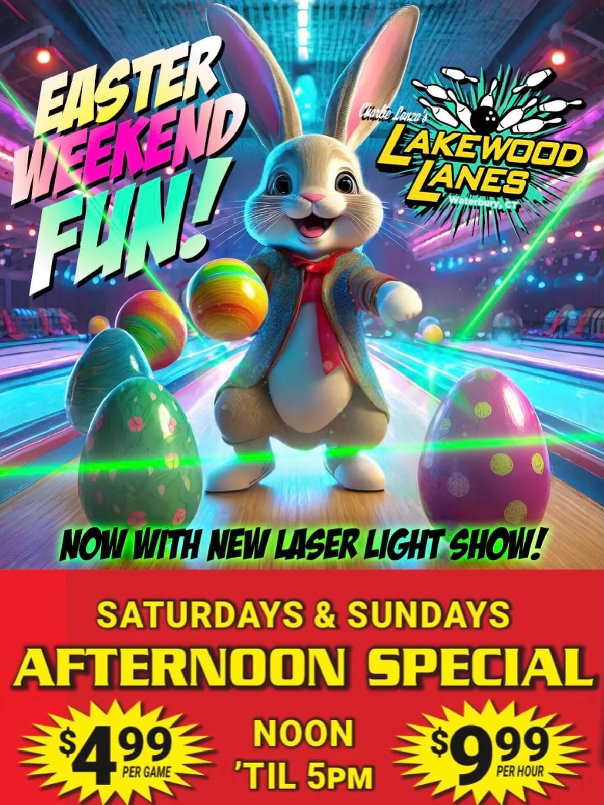 Enjoy some weekend fun here at Lakewood Lanes! Take advantage of our new afternoon special and pizza family packages! Open noon til 2am Friday and Saturday! And Noon - Midnight on Sunday! Lets go bowling!