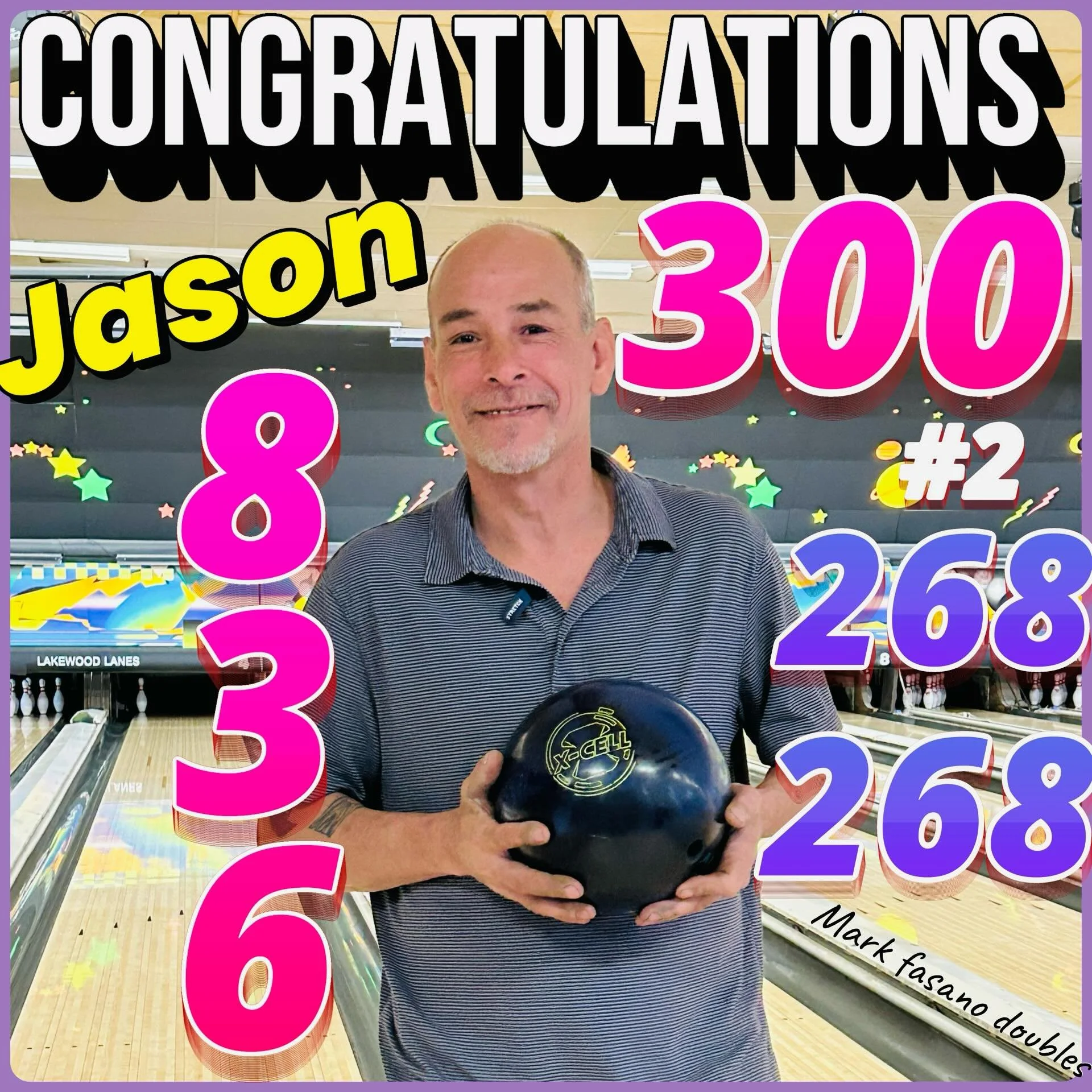 🚨AWESOME🚨BOWLING🚨ALERT🚨WELL ITS ABOUT TIME!!!! Congratulations to JASON !!! After multiple 279&rsquo;s 299&rsquo;s high 700 series!! Today WAS THE DAY !!! Starting with a 300 ending with a great series 836!!!! #markfasanodoubles