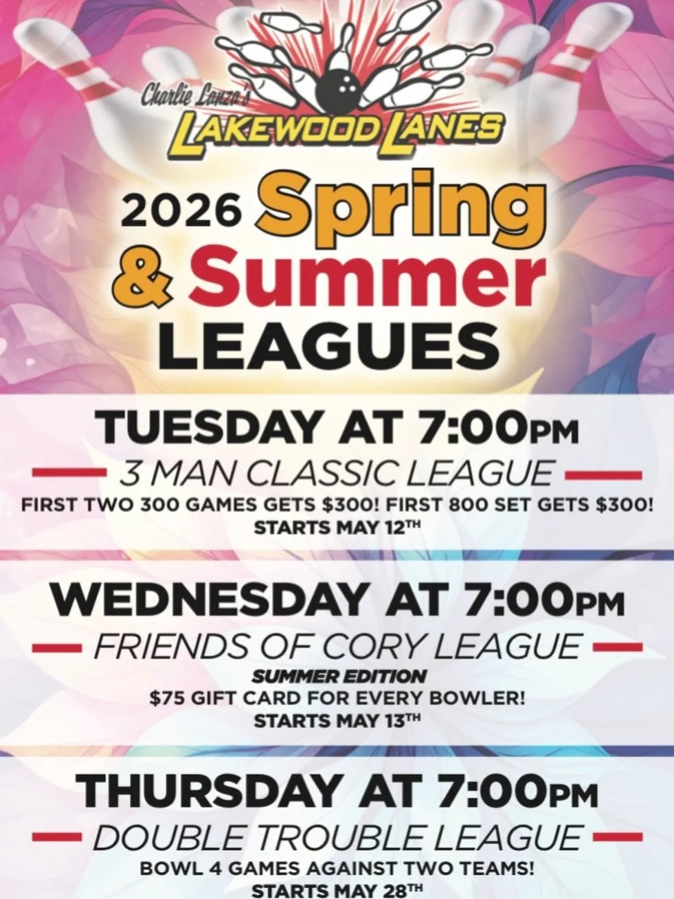 SUMMER LEAGUES ARE FILLING UP!!! Please sign up now !