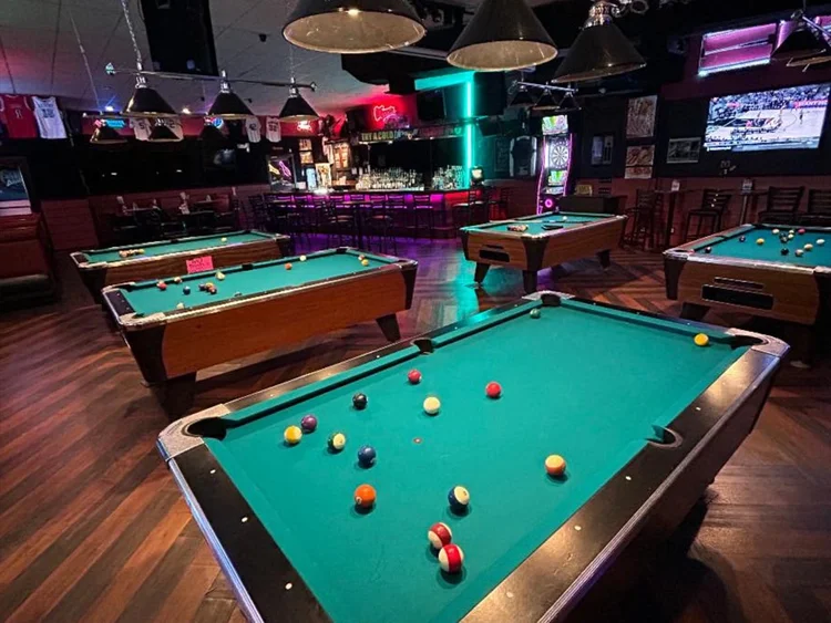 The pool room at Sports Rock Bar & Lounge