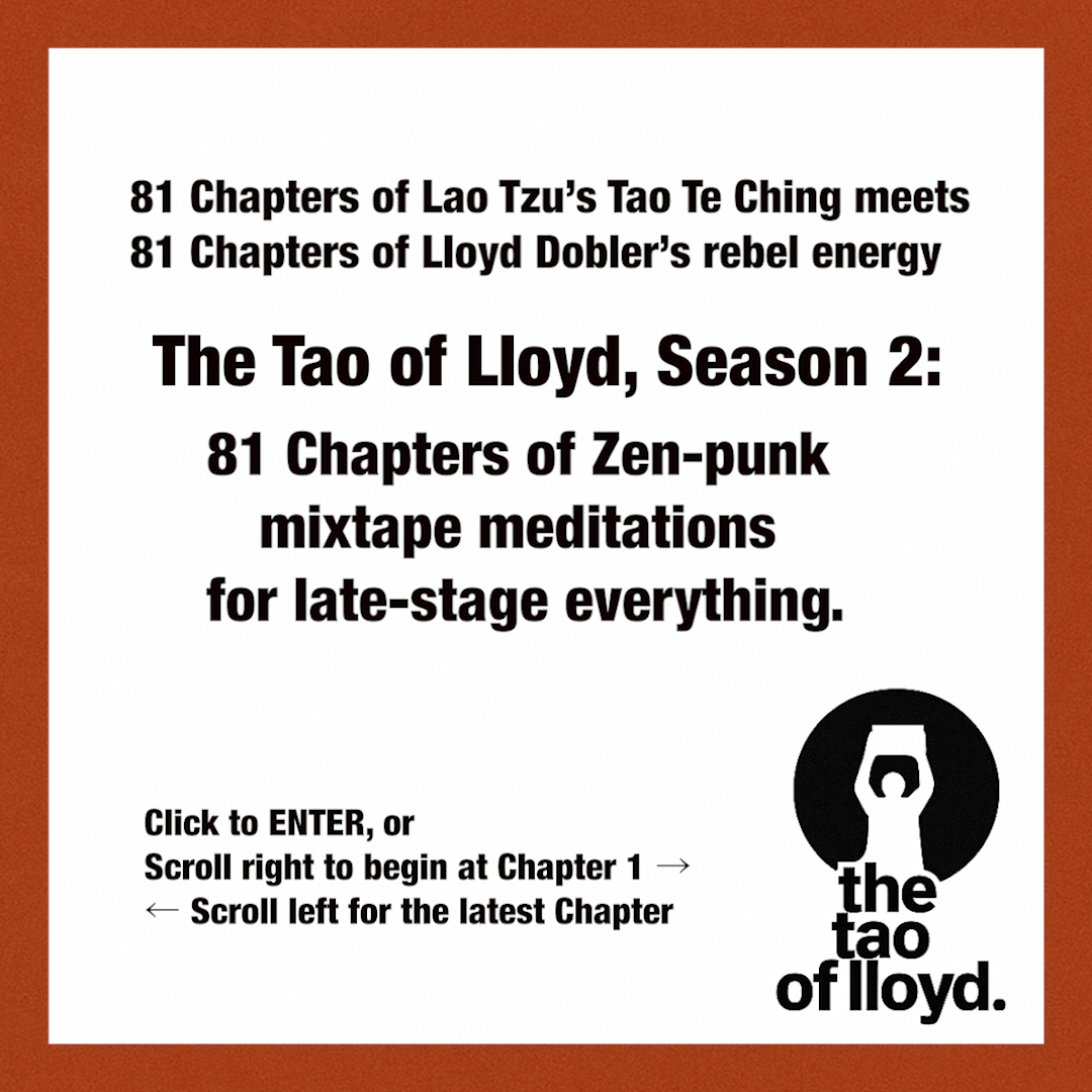 Text on a screen discussing chapters from a book called "The Tao of Lloyd, Season 2" with a logo of a bottle opener with a person shape and the text "the tao of lloyd".