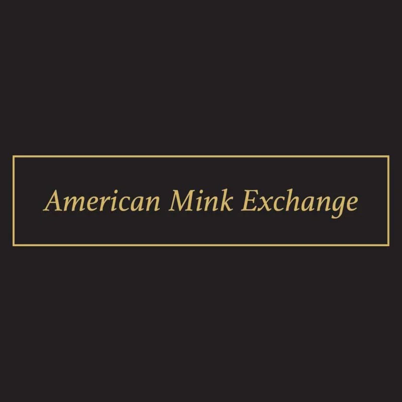 Black background with centered text that reads 'American Mink Exchange' in beige font, framed by a thin beige border.