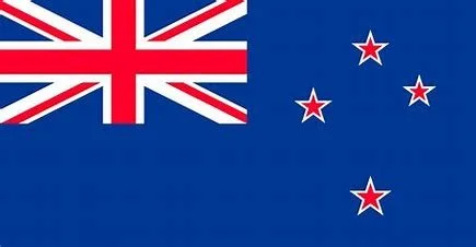New Zealand flag with a blue background, Union Jack in the top left corner, and four red stars with white borders.