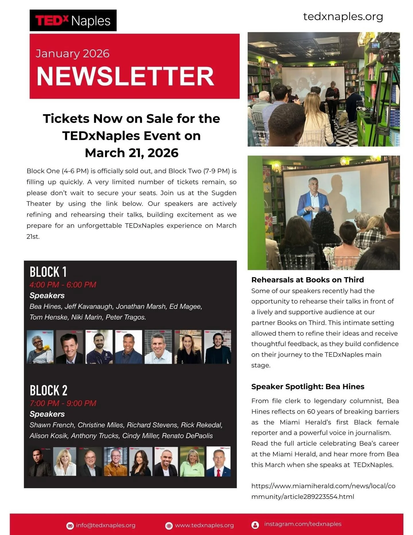 January newsletter is here 🗞️

Tickets for our March 21st event are still available! Block One is officially sold out, and only a limited number of tickets remain for Block Two. If you&rsquo;re planning to join us at the Sugden, don&rsquo;t wait. Se