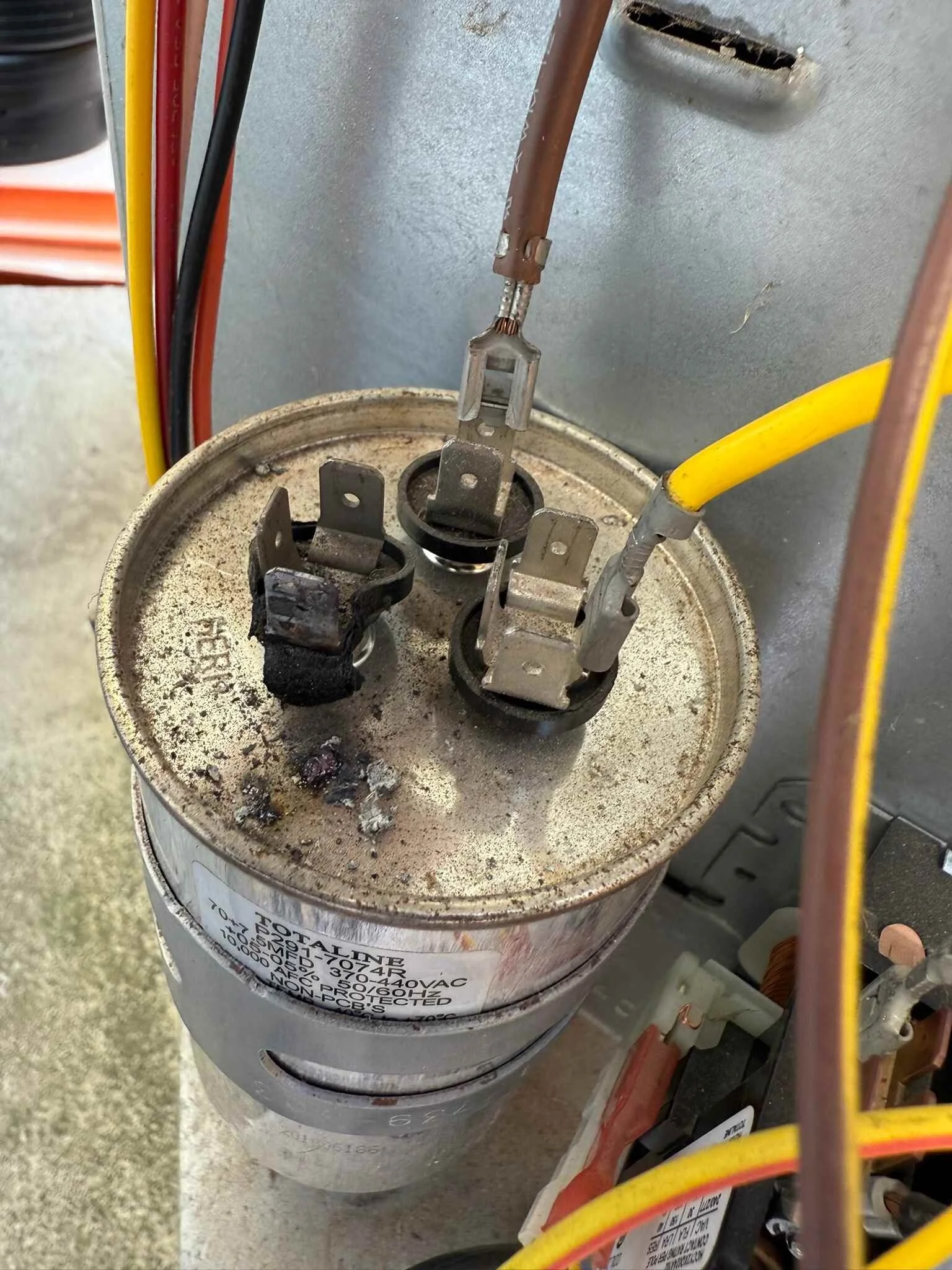 A capacitor had a small electrical fire which caused the system to no work