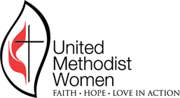 Logo of United Methodist Women featuring a red cross and flame symbol with the text 'United Methodist Women Faith, Hope, Love in Action'