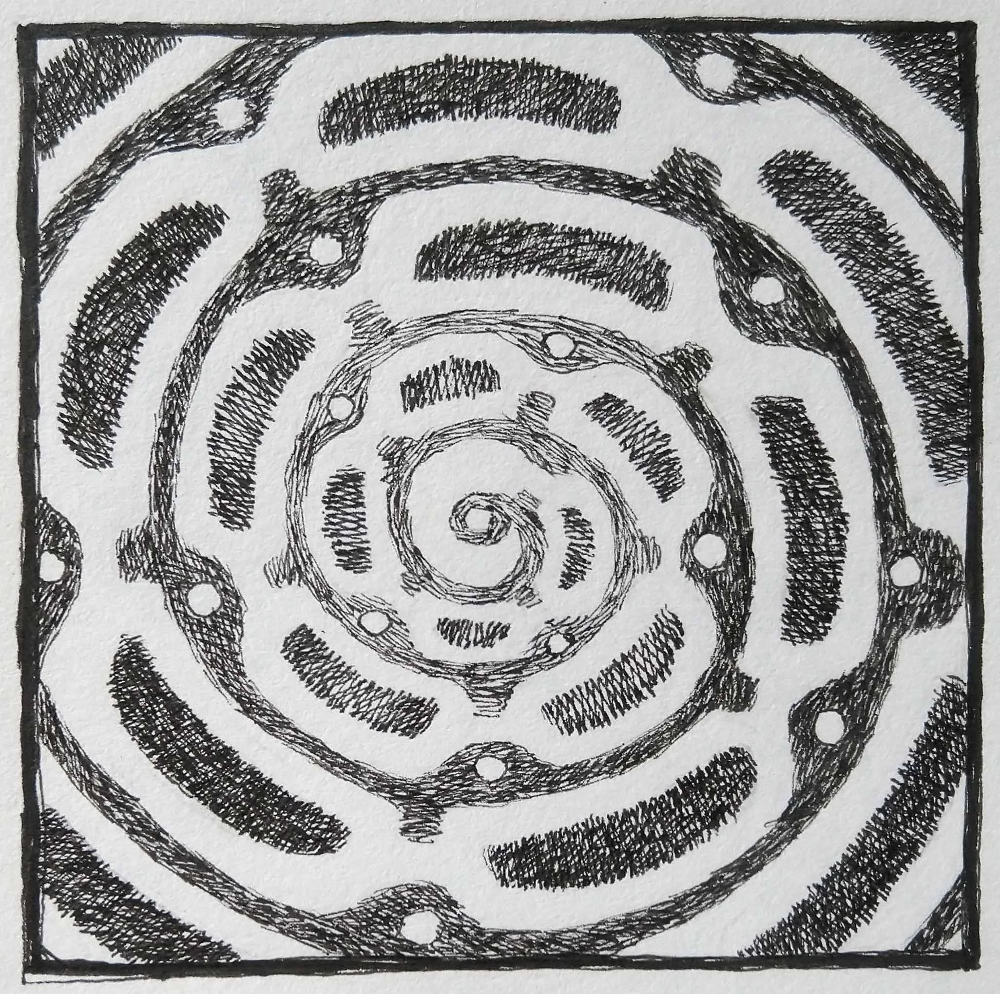 Ink Drawing Study 04 20 2025 8.9 X 8.9 cm. ( 3 ½” X 3 ½”)