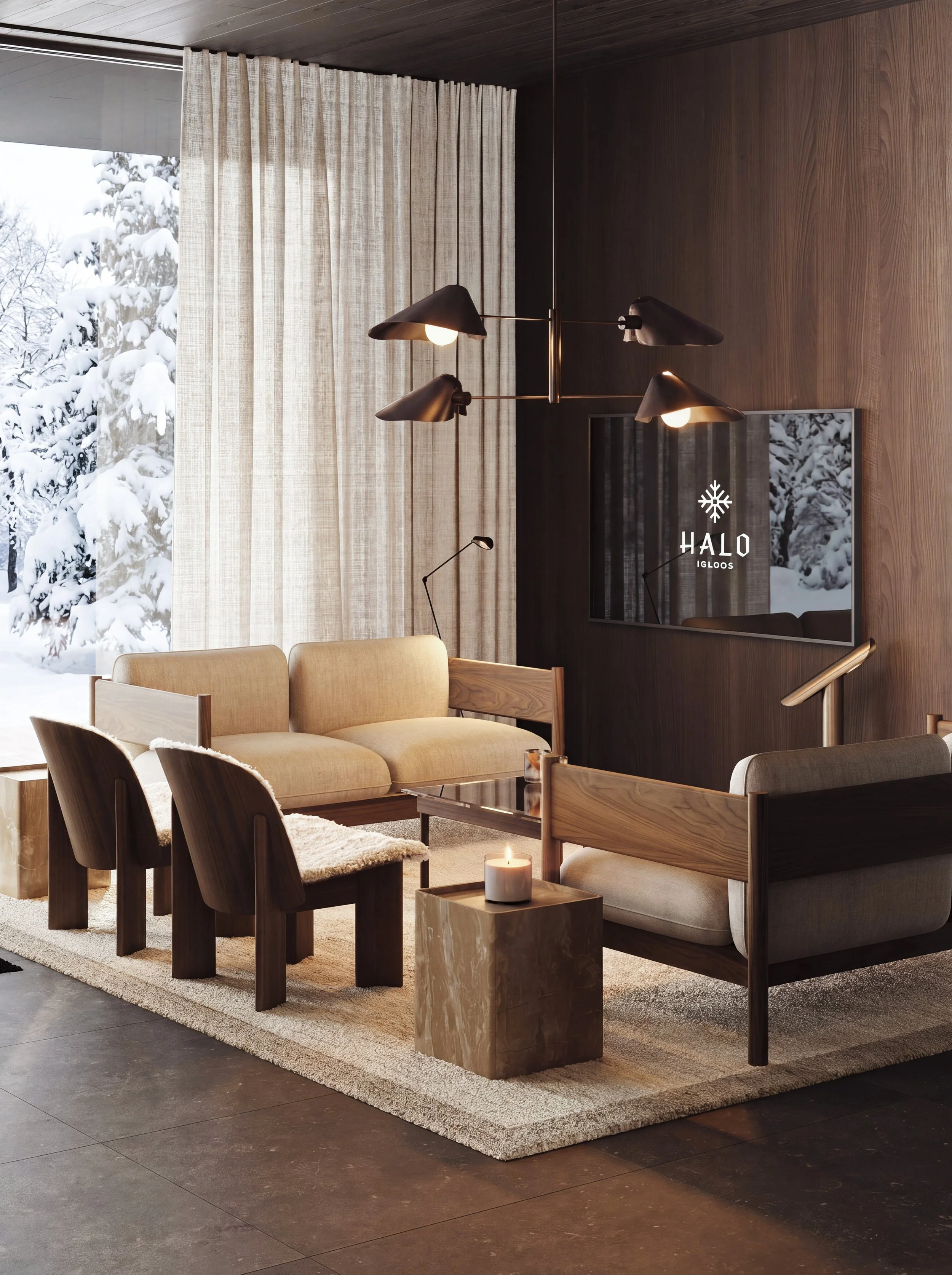 Lounge area halo igloos riverside rovaniemi lapland