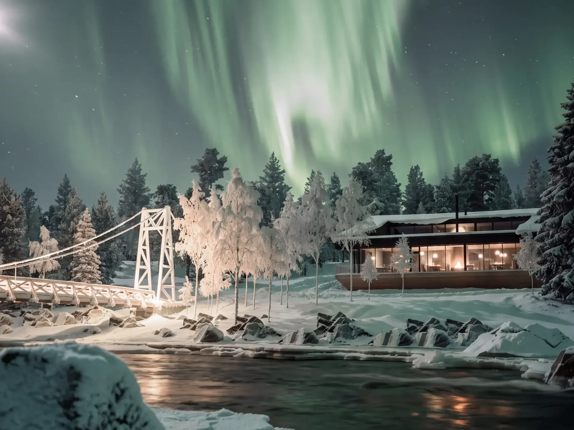halo riverside resort arctic sky deck aurora northern lights