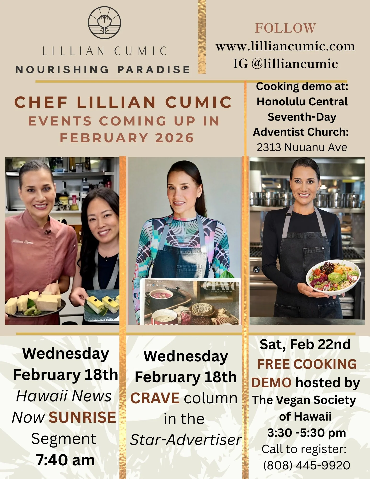Upcoming Events in February with Chef Lillian Cumic 