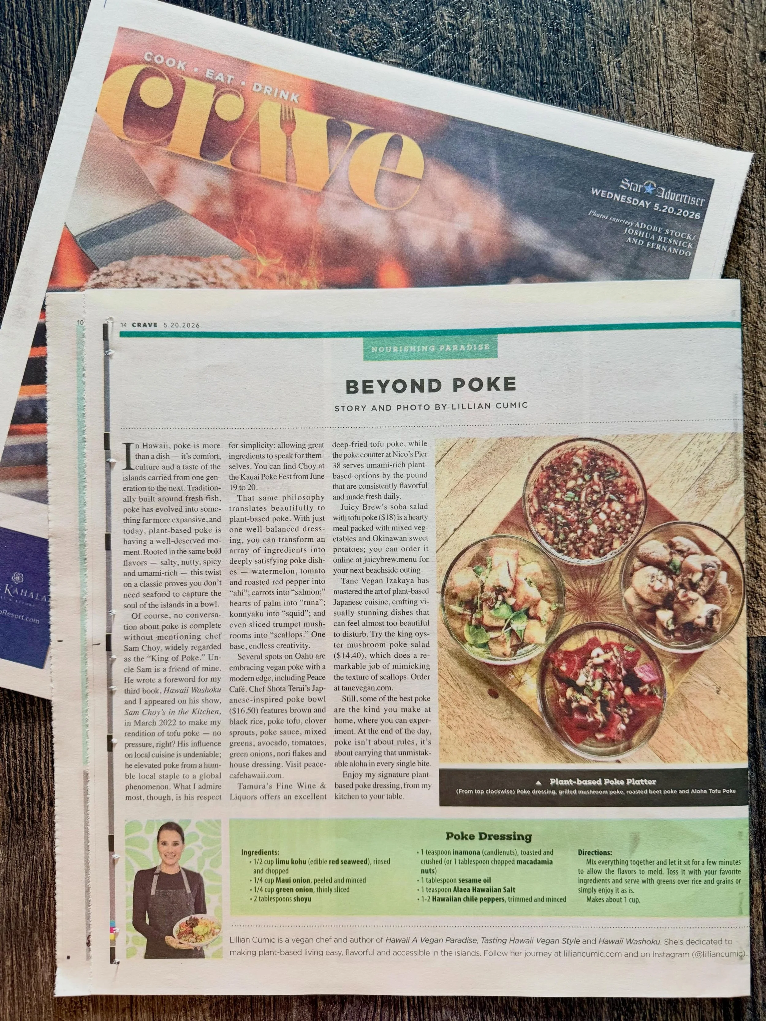 It&rsquo;s my CRAVE day in the Honolulu Star-Advertiser 🌺

This month&rsquo;s column honors one of Hawaiʻi&rsquo;s most beloved dishes and my &ldquo;Beyond Poke&rdquo; chapter from Tasting Hawaii Vegan Style. Order from link in bio!

Inspired by the
