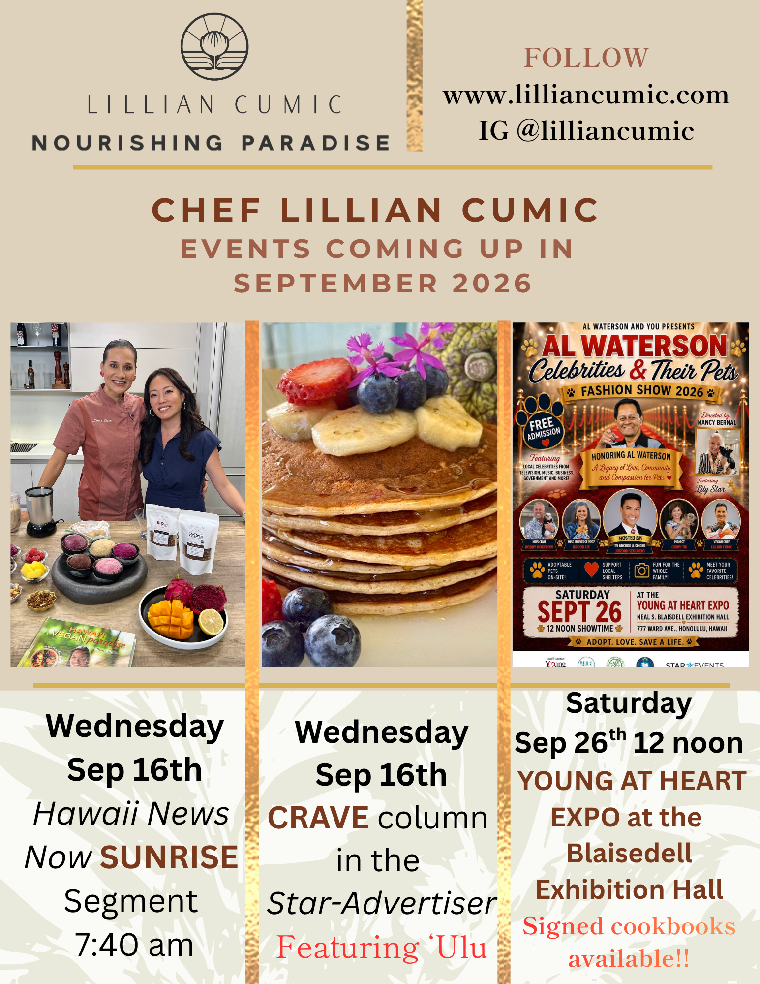 SEPTEMBER EVENTS with CHEF LILLIAN CUMIC