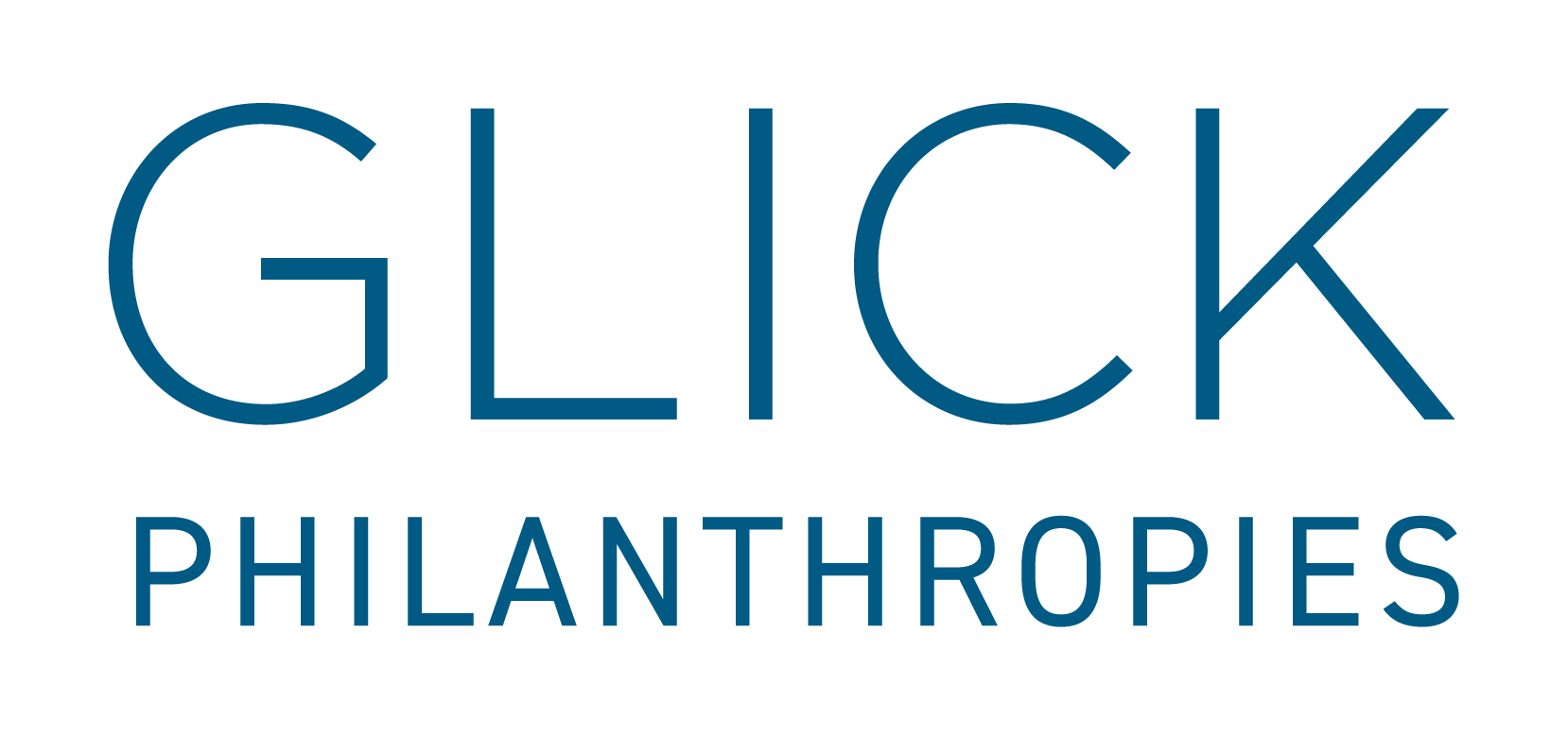 Glick Philanthropies logo in blue text on a black background.