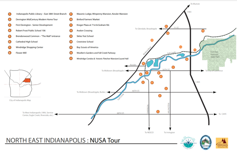 Map of the Northeast Indianapolis neighborhood tour for the 2012 Neighborhoods USA conference