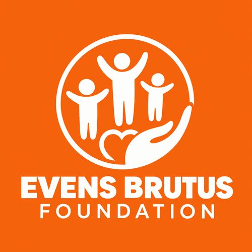 Orange and white Evens Brutus Foundation logo.