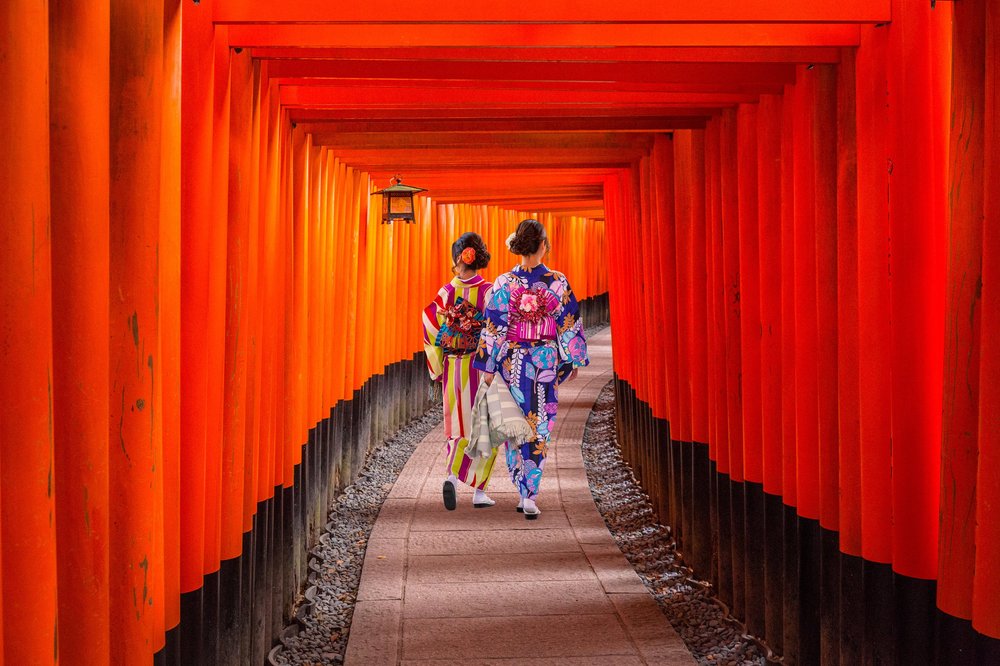 Red torii gates in Kyoto, Japan