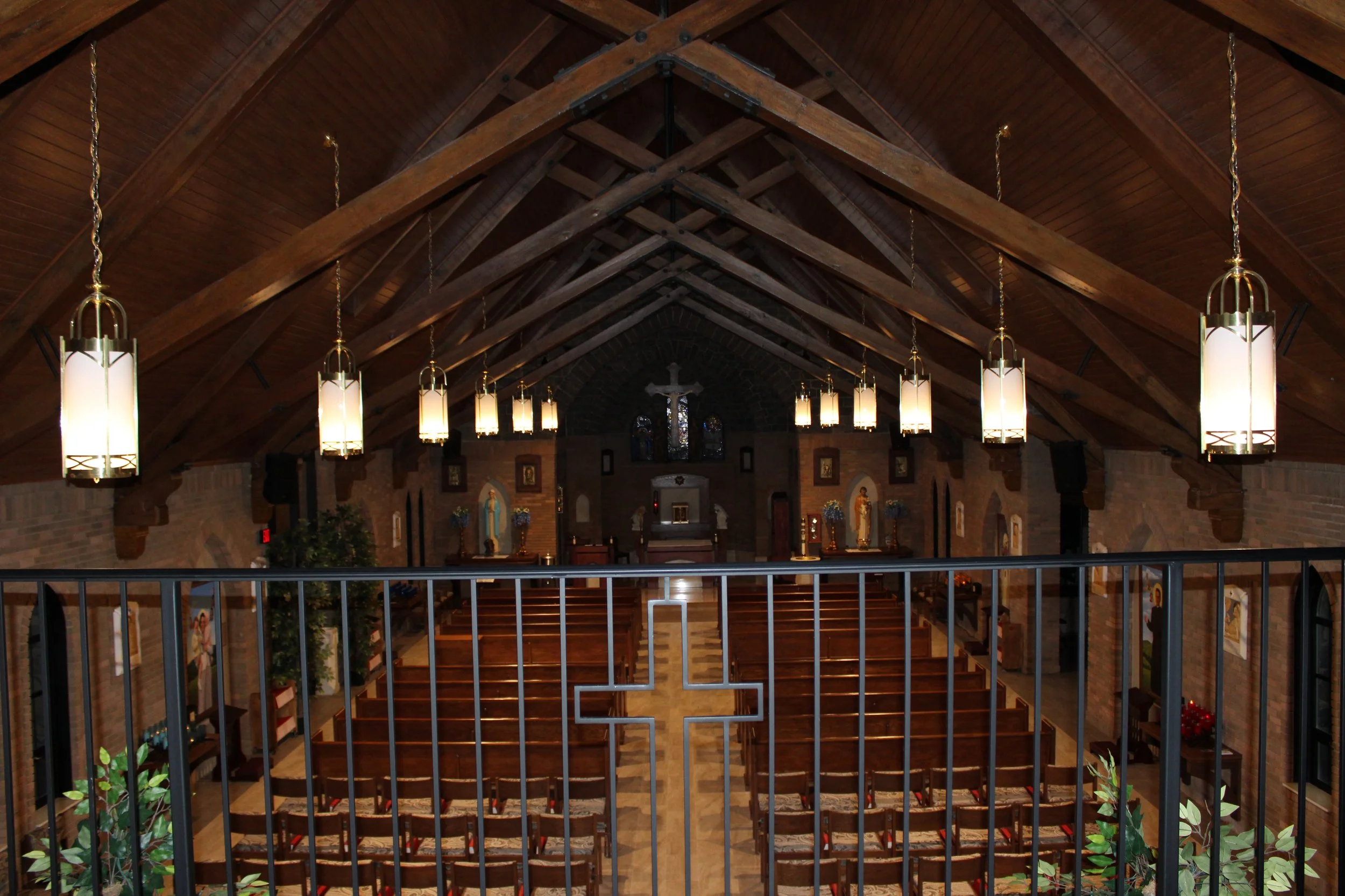 Chapel view from the balcony with railing 